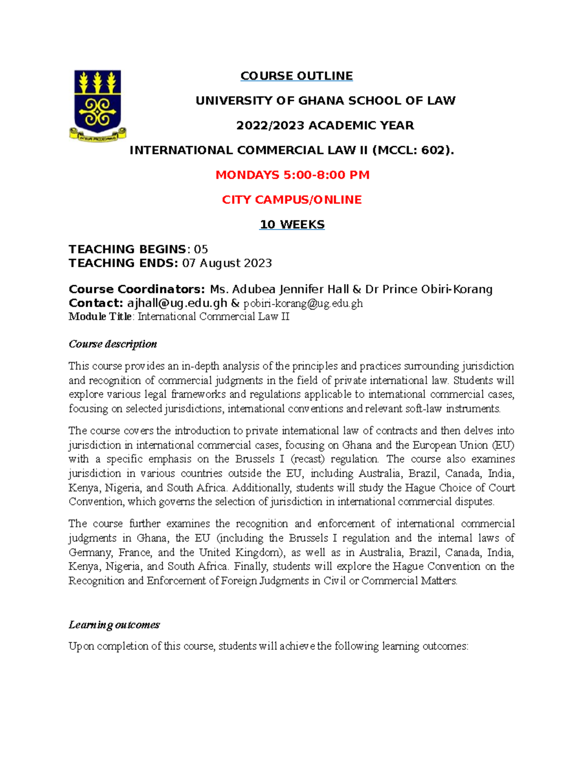 Course Outline Icl Ii Course Outline University Of Ghana School Of Law 20222023 Academic 6373