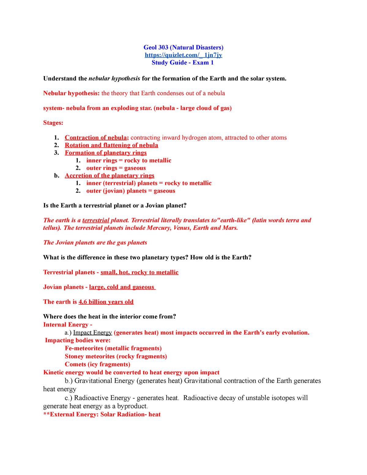 Study Guide Exam 1 Geol 303 Natural Disasters Sdsu Studocu