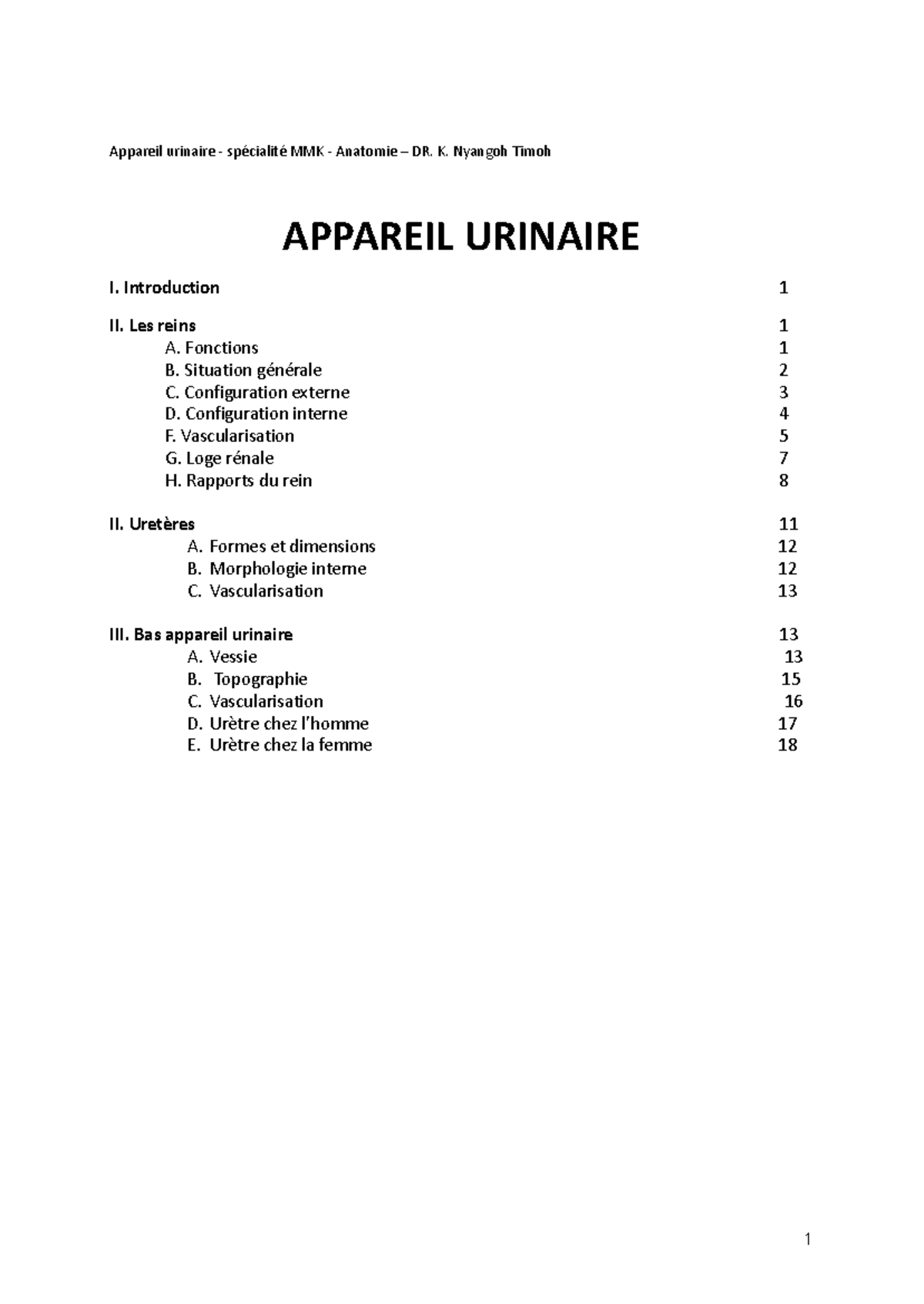 Appareil urinaire - K. Nyangoh Timoh I. Introduction APPAREIL URINAIRE ...