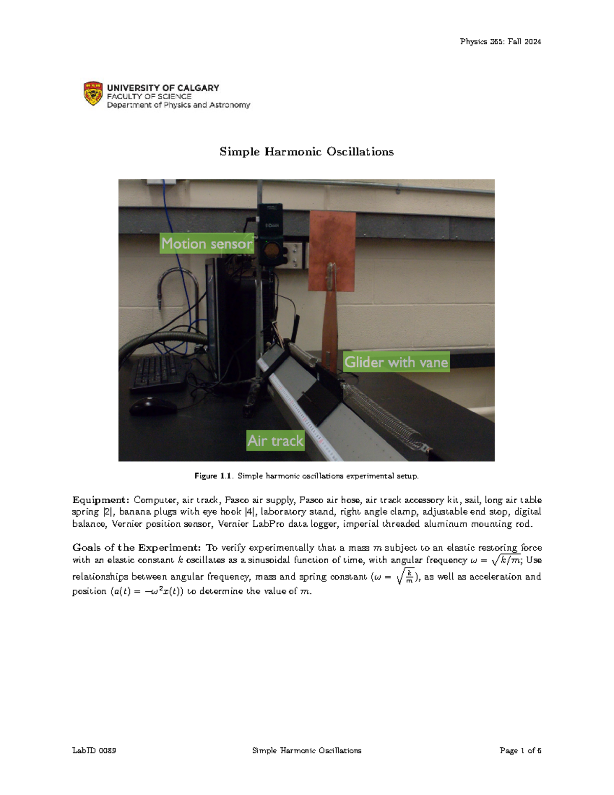 PHYS 365 369 F2024 - Lab 2 - Simple Harmonic Oscillations Figure 1 ...