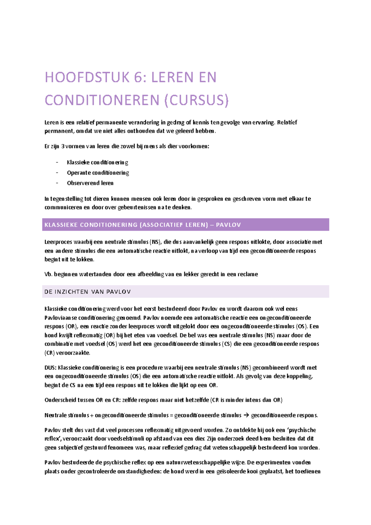 Hoofdstuk 6b conditioneren en leren - HOOFDSTUK 6: LEREN EN ...