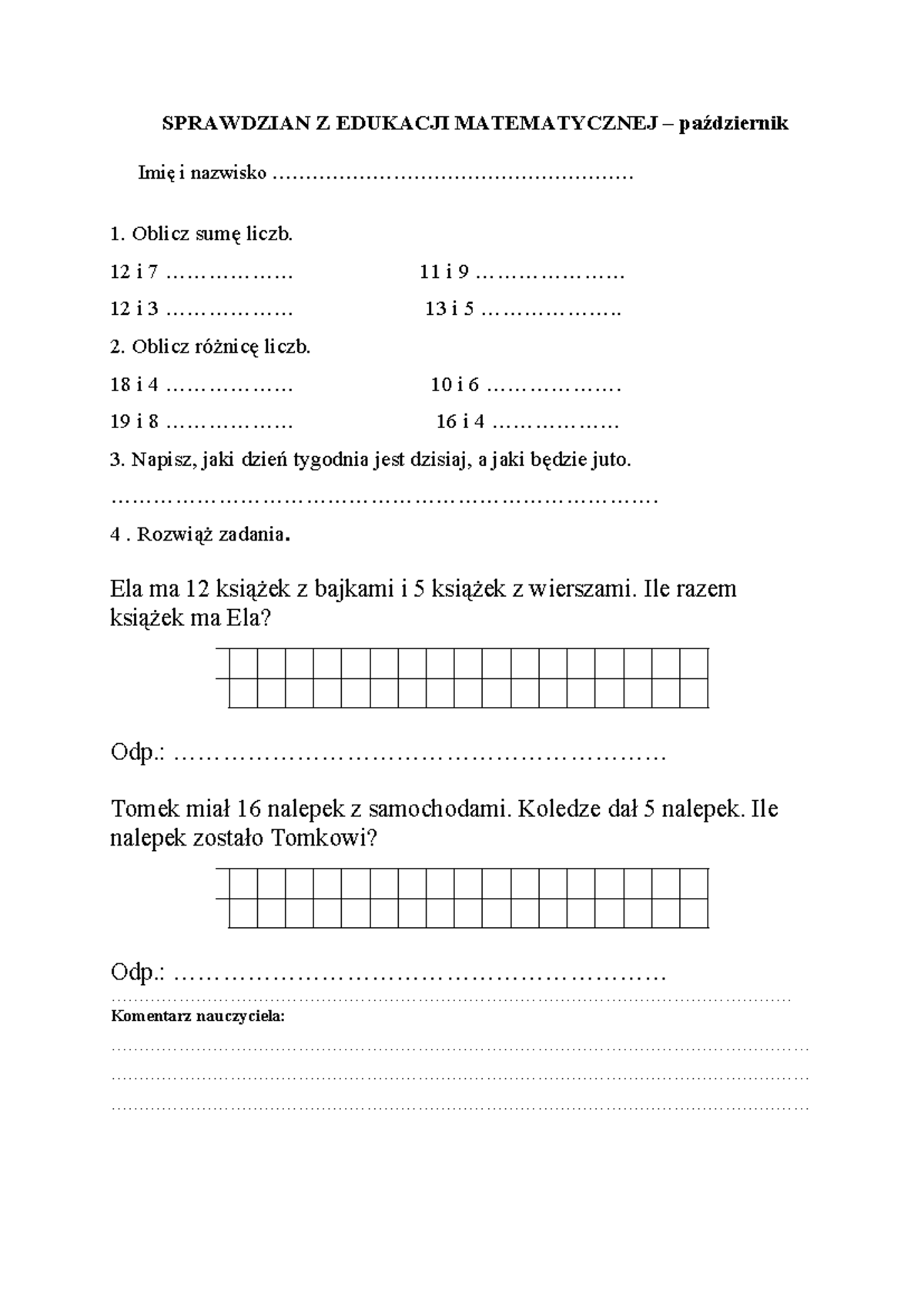 Sprawdzian Nr 2 Z Edukacji Matematycznej