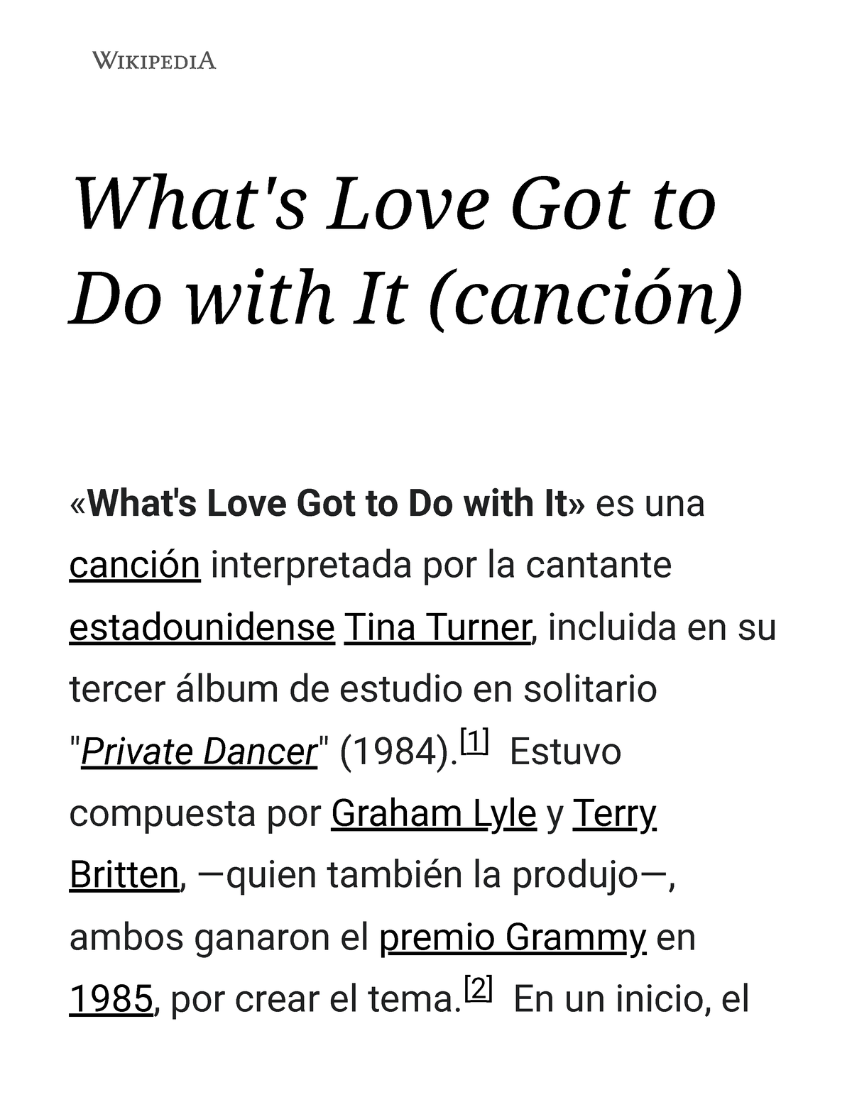 What's Love Got To Do With It (canción) - Wikipedia, La Enciclopedia ...