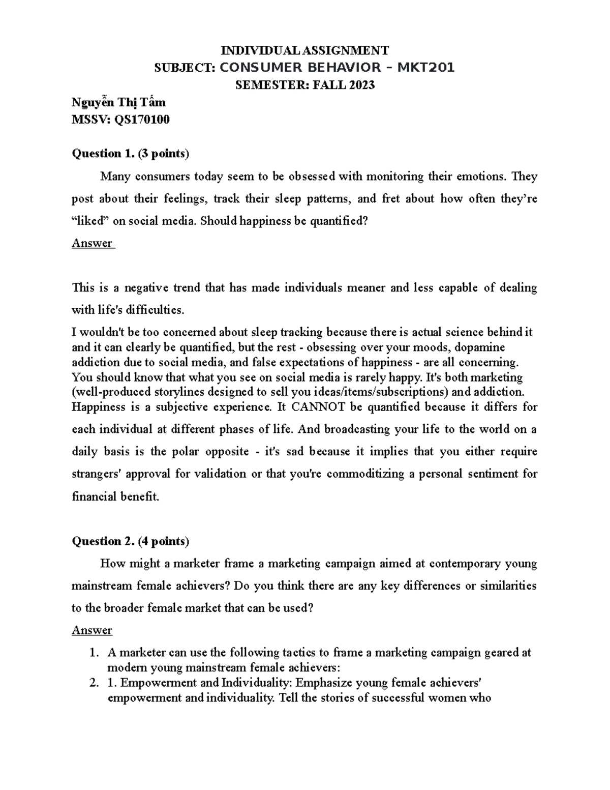 Individual Assignment - INDIVIDUAL ASSIGNMENT SUBJECT: CONSUMER ...