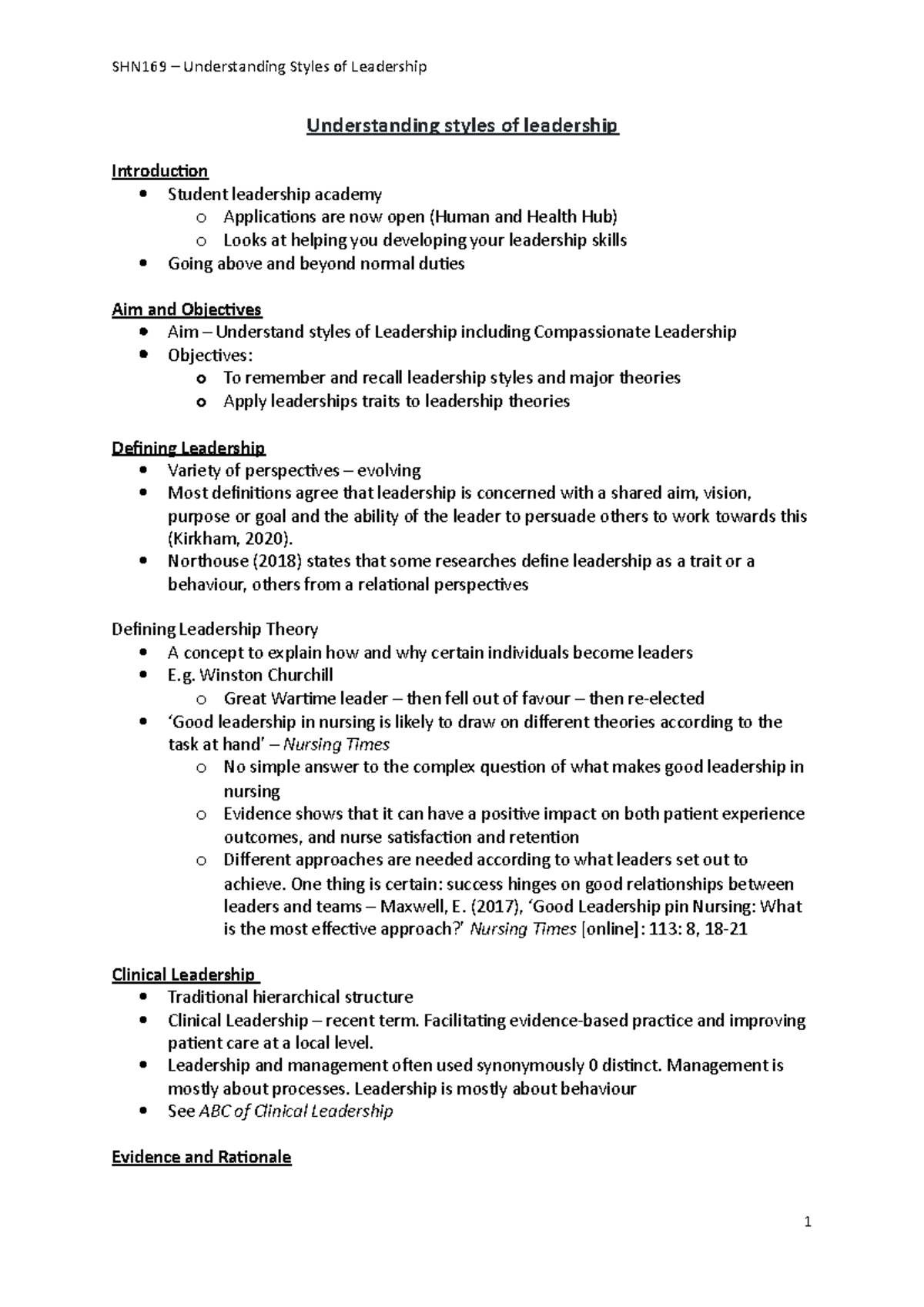 Understanding styles of leadership Northouse (2018) states that some