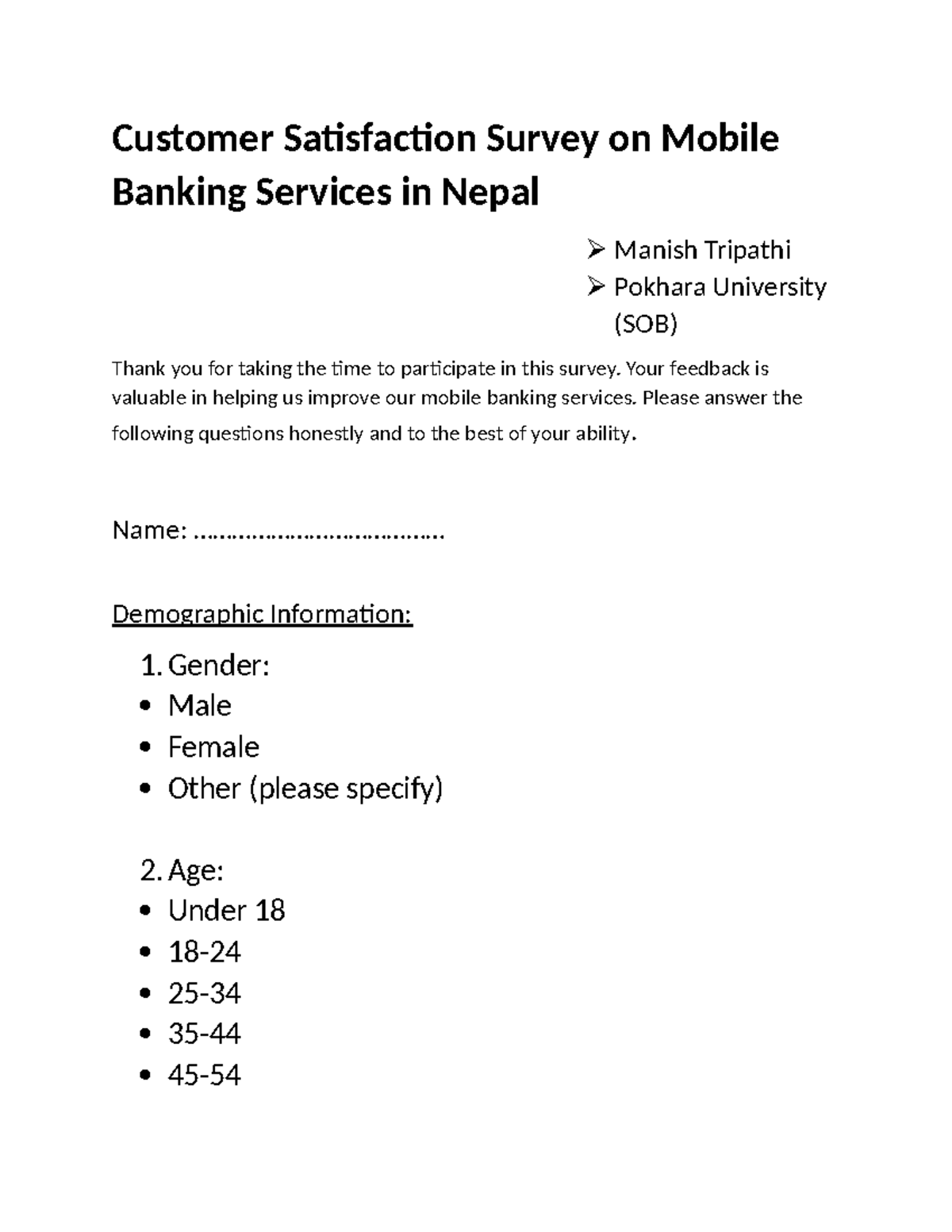 Customer Satisfaction Survey Question 1 - Customer Satisfaction Survey ...