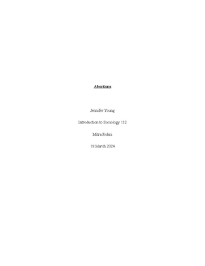 Sociology Final Paper - Abortions Jennifer Young Introduction to ...