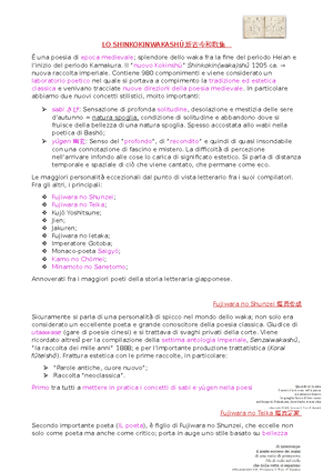 Lo Shinkokinwakashu新古今和歌集 Lo Shinkokinwakashu 新古今和歌集 E Una Poesia Di Epoca Medievale Splendore Studocu