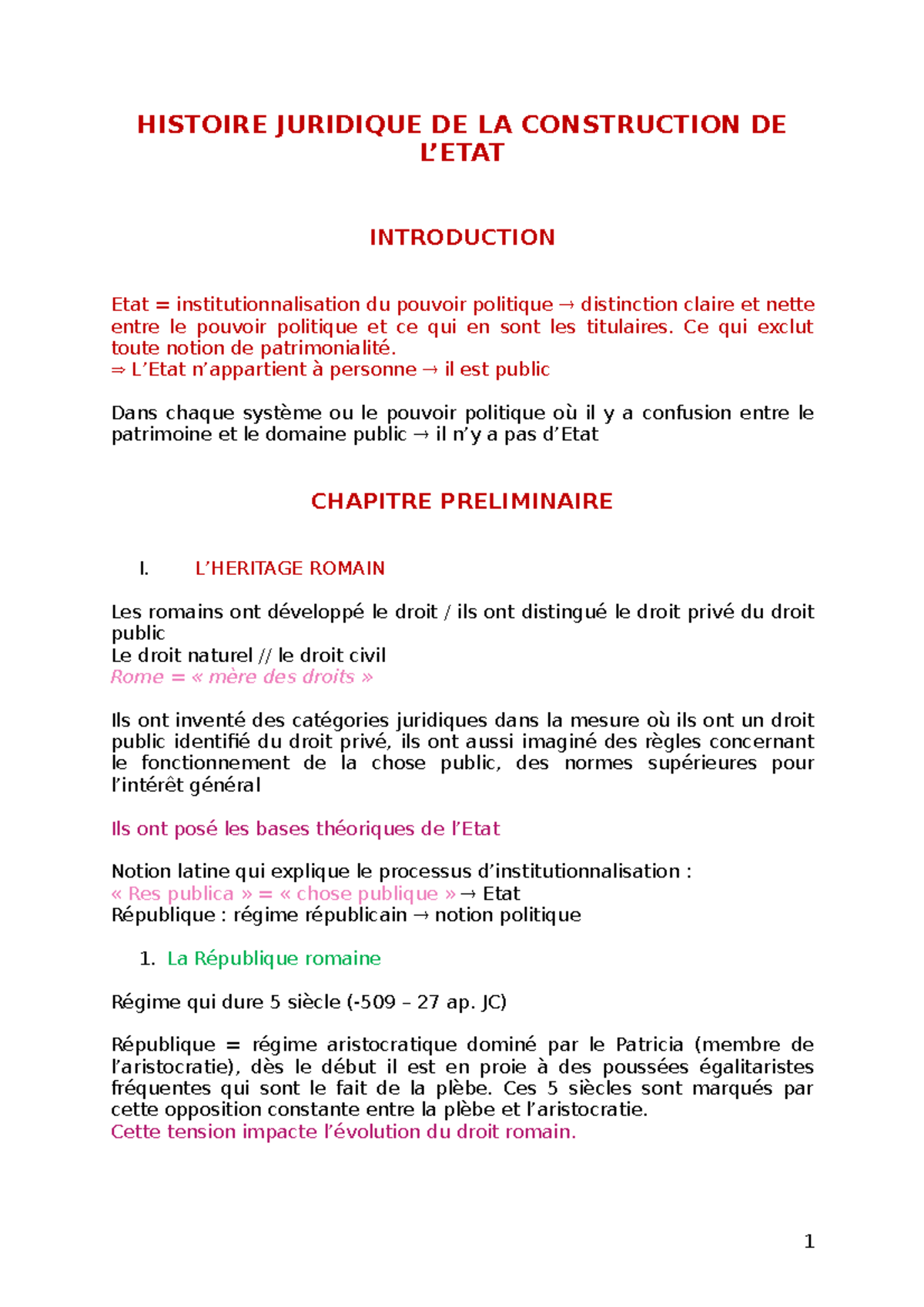 Histoire Juridique DE LA Construction DE L’ETAT HISTOIRE JURIDIQUE DE LA CONSTRUCTION DE L