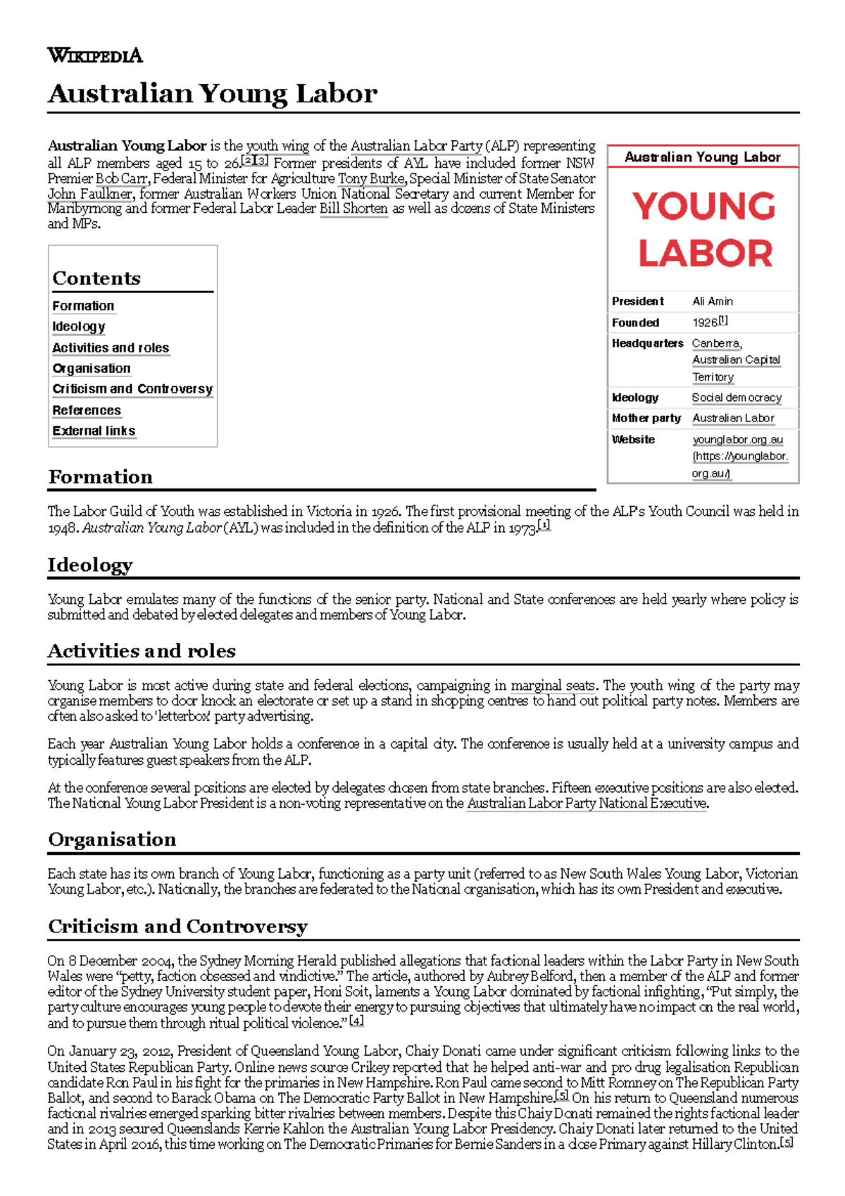 Australian Young Labor Wikipedia Australian Young Labor President