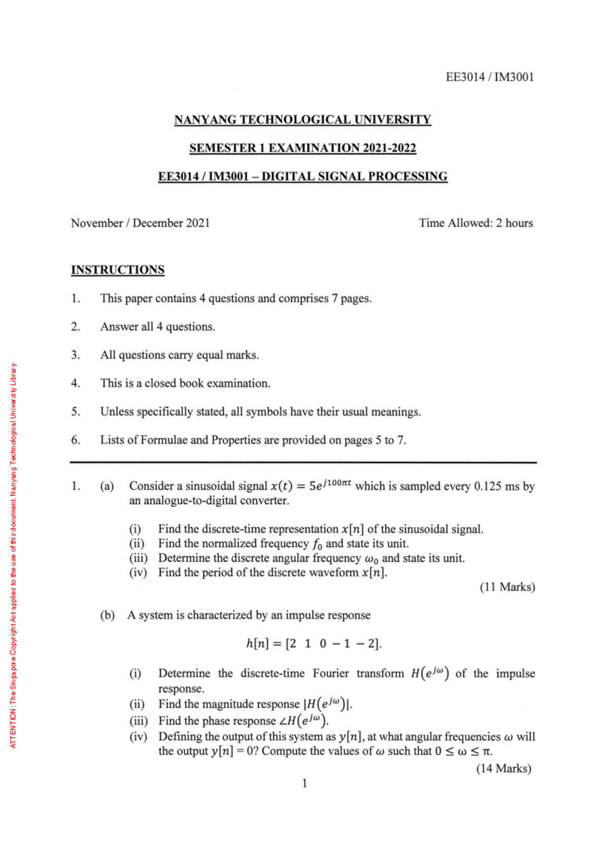 IE3014 2122 S1 all - test paper - ATTENTION: The Singapore Copyright ...