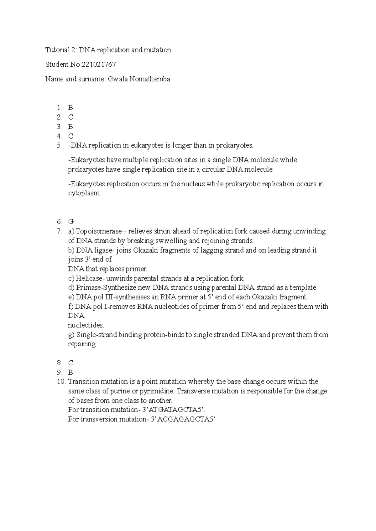 Tutorial 2 - dna replication - Tutorial 2: DNA replication and mutation ...
