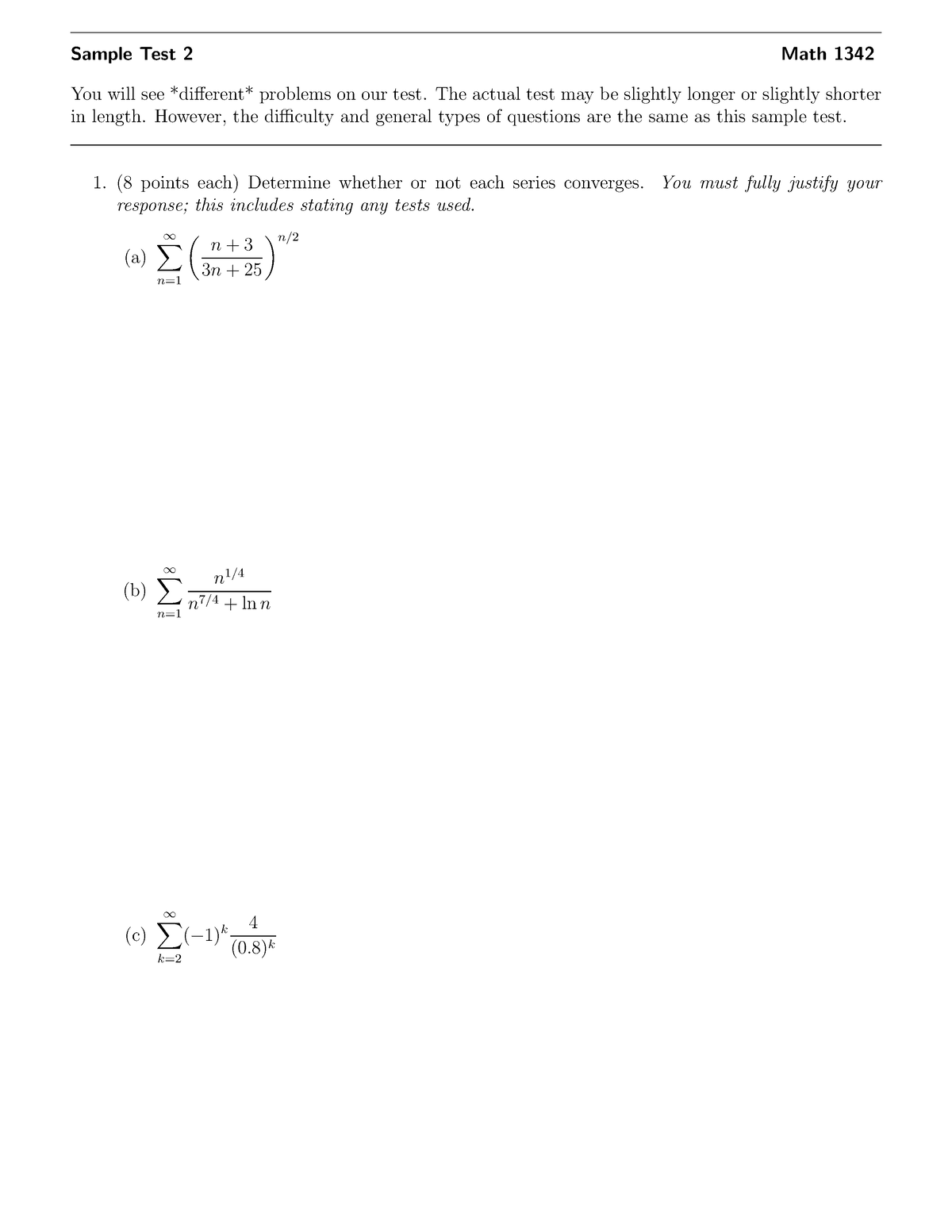 Sample Test 2 Practice Final Exam Sample Test 2 Math 1342 You Will See Different Problems On 