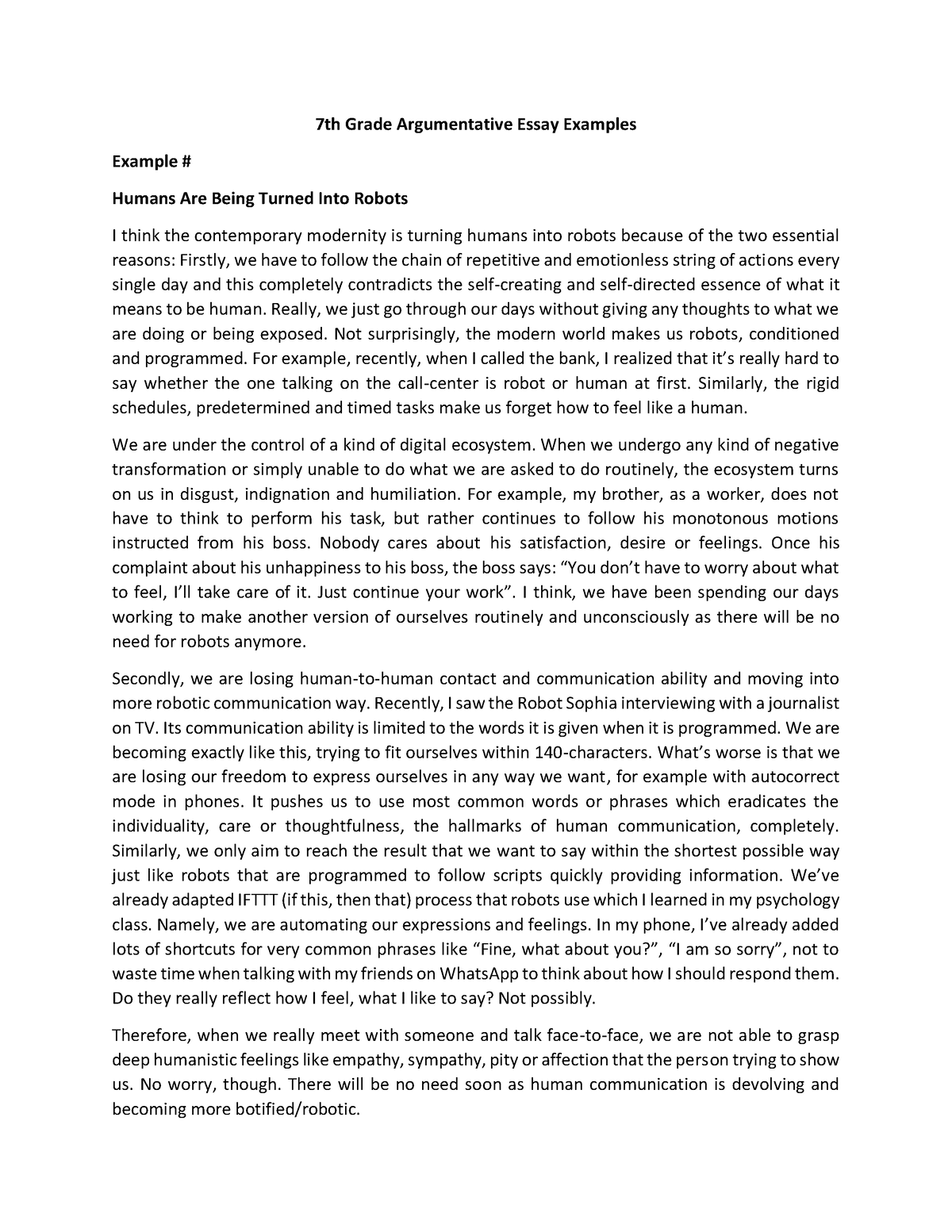 7th Grade Argumentative Essay Examples 7th Grade Argumentative Essay 