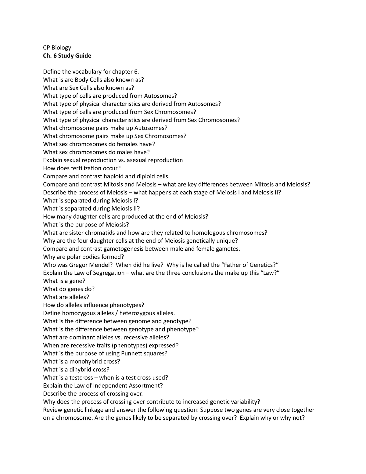 Ch - I just want to use it for notes - CP Biology Ch. 6 Study Guide ...