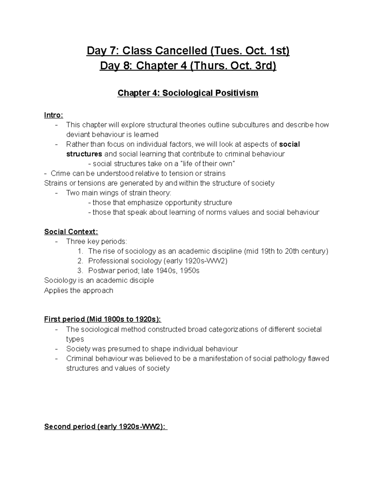 CC100 Sociological Positivism - Day 7: Class Cancelled (Tues. Oct. 1st ...
