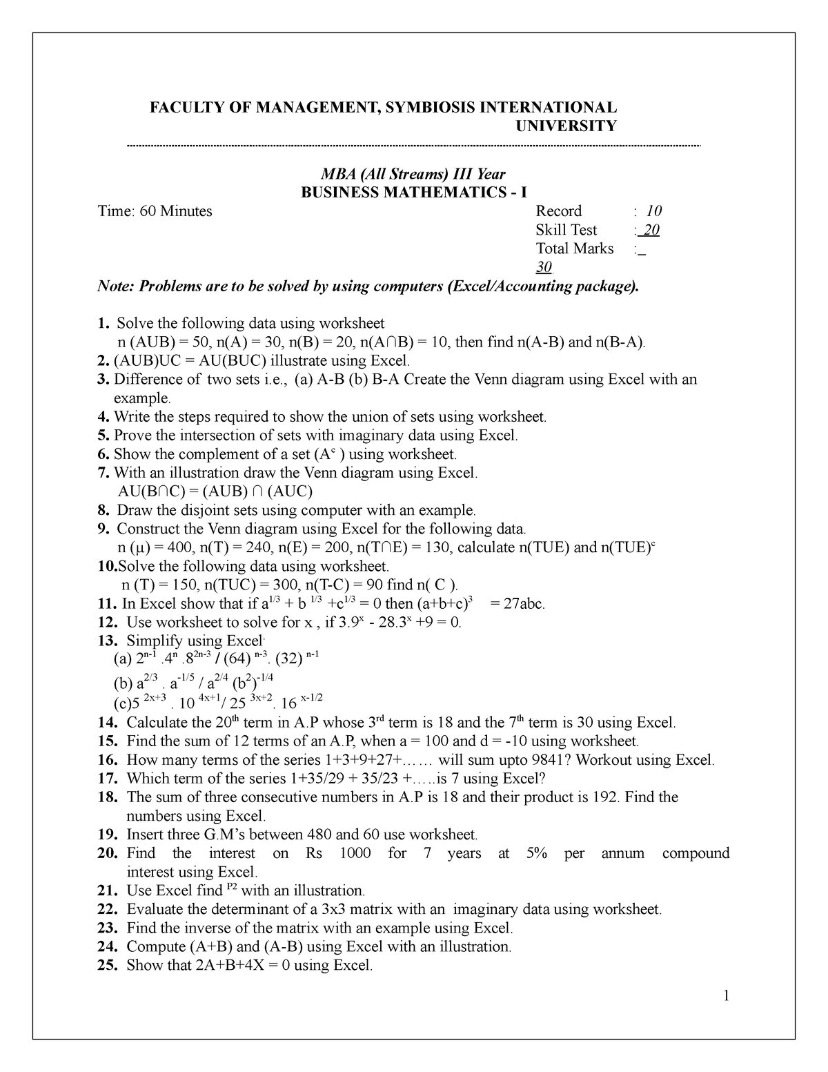 business mathematics assignment 1