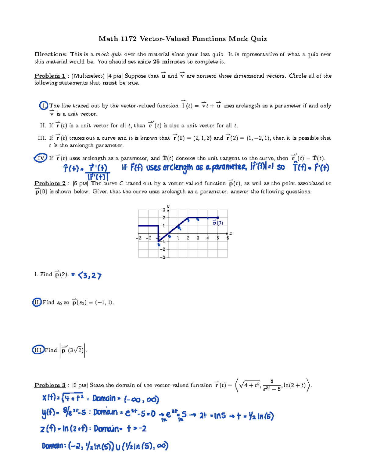 Math+1172+Vector-Valued+Functions+Mock+Quiz - Math 1172 Vector-Valued ...