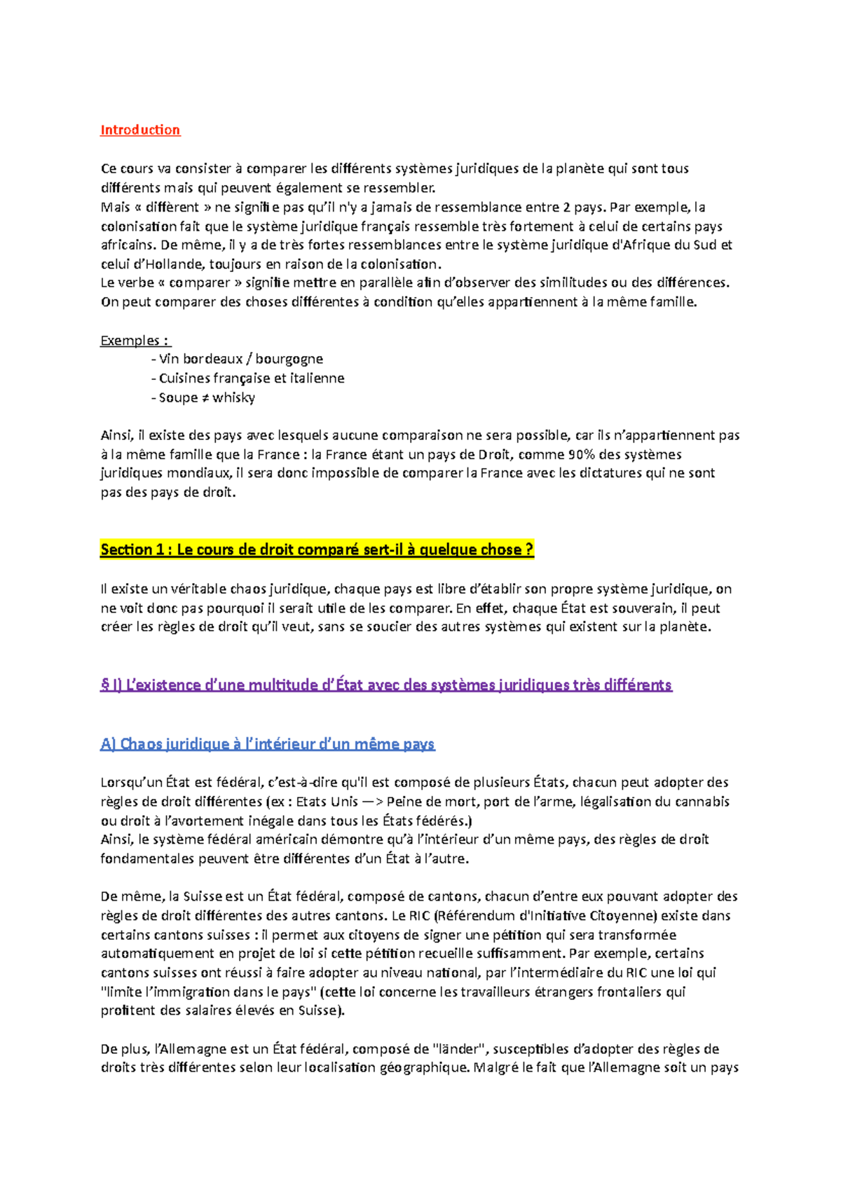 Grands système de droit - Introduction Ce cours va consister à comparer ...