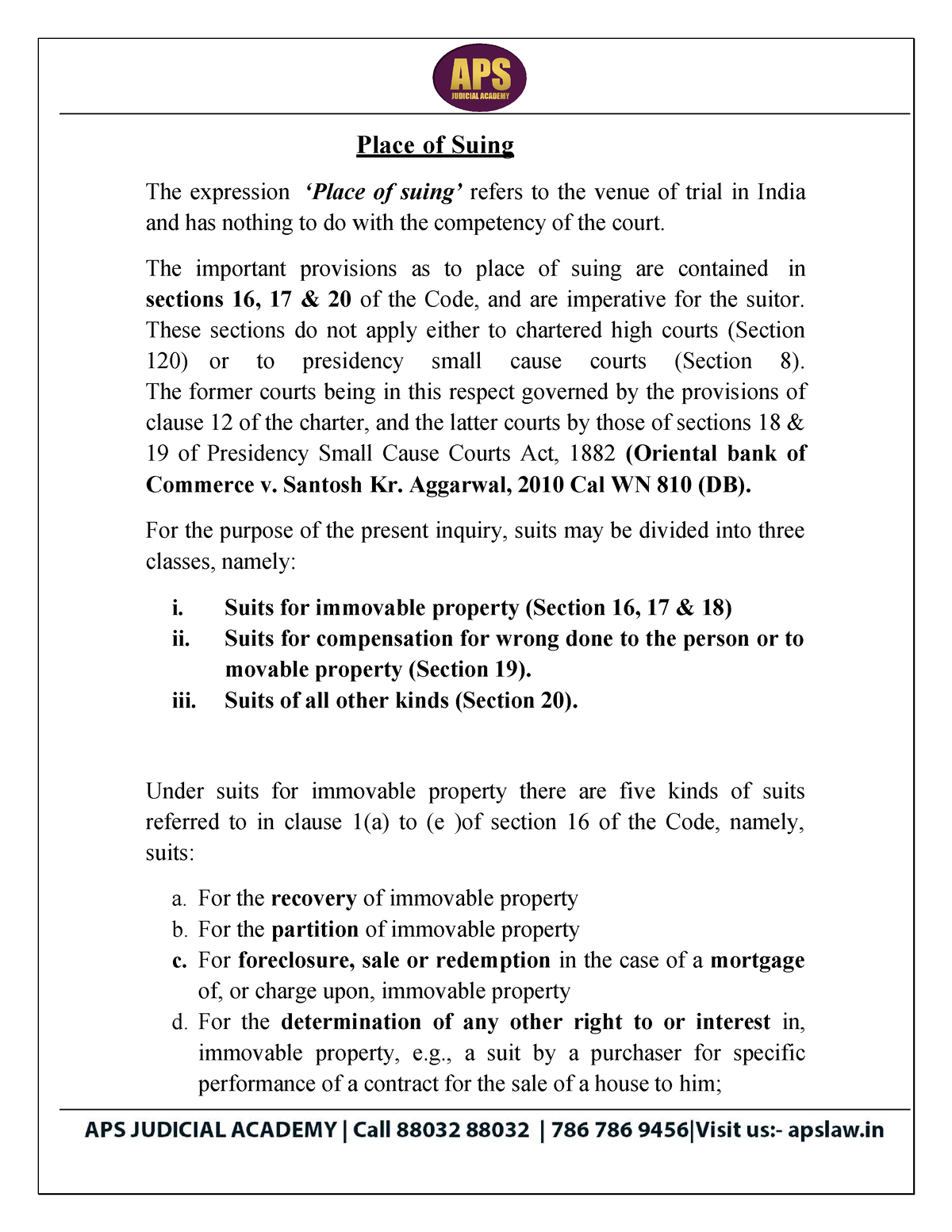 place of suing assignment