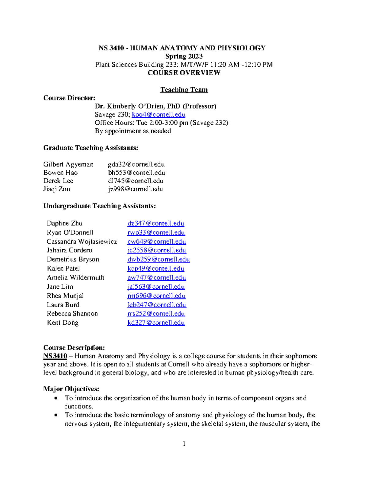NS+3410+Syllabus+2023+%282%29 - NS 3410 - HUMAN ANATOMY AND PHYSIOLOGY ...