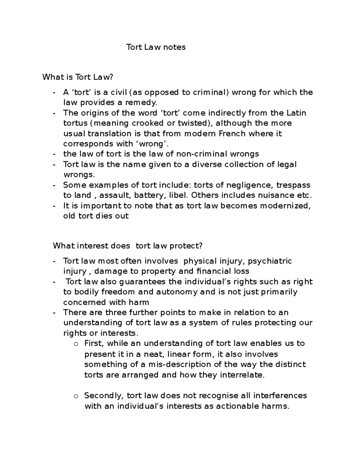 law-of-torts-lectures-needed-tort-law-notes-what-is-tort-law-a-tort