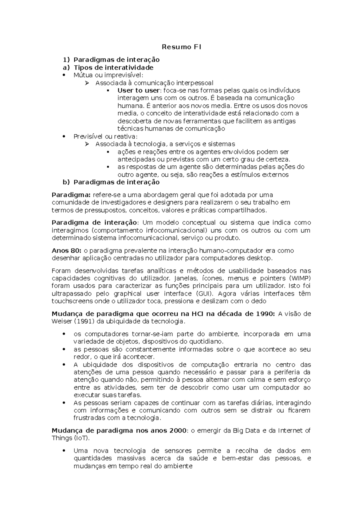 Resumo Fundamentos da Interação - Resumo FI Paradigmas de interação a ...