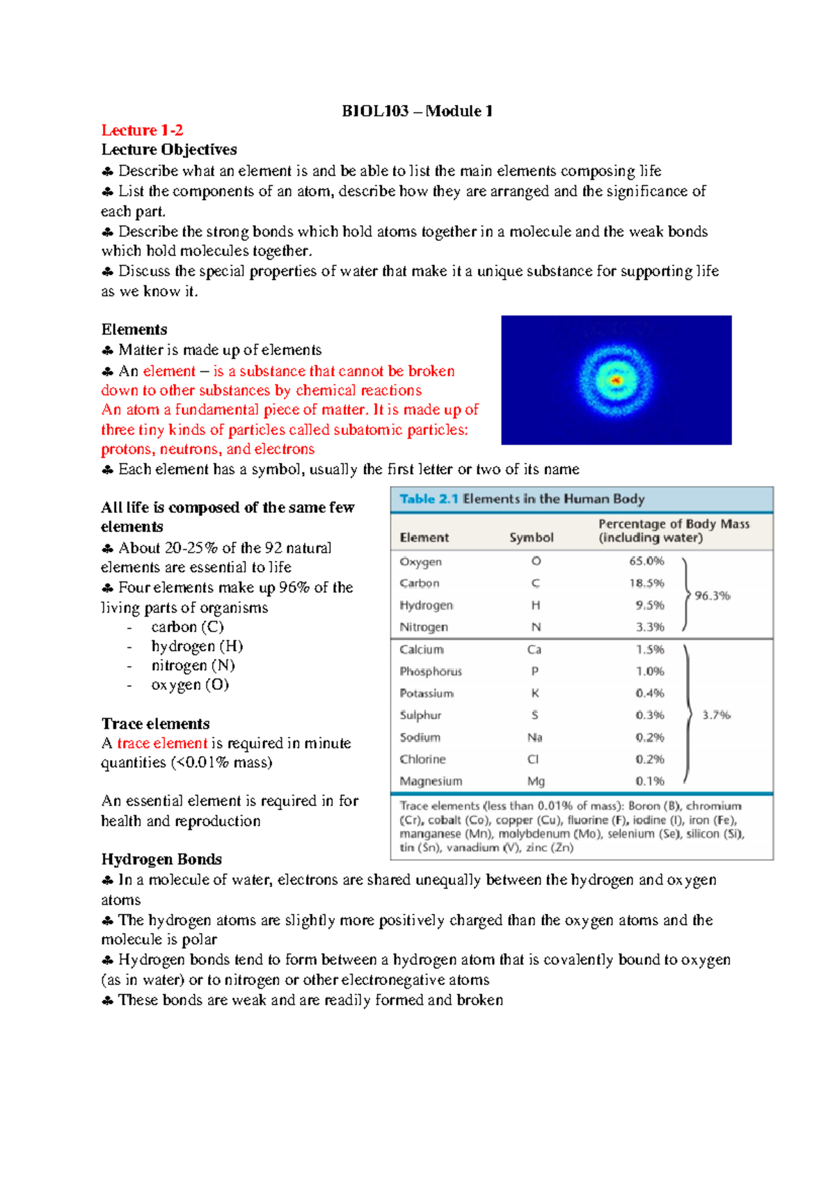 BIOL103 Notes Lectures 1-3 - BIOL103 – Module 1 Lecture 1- Lecture ...