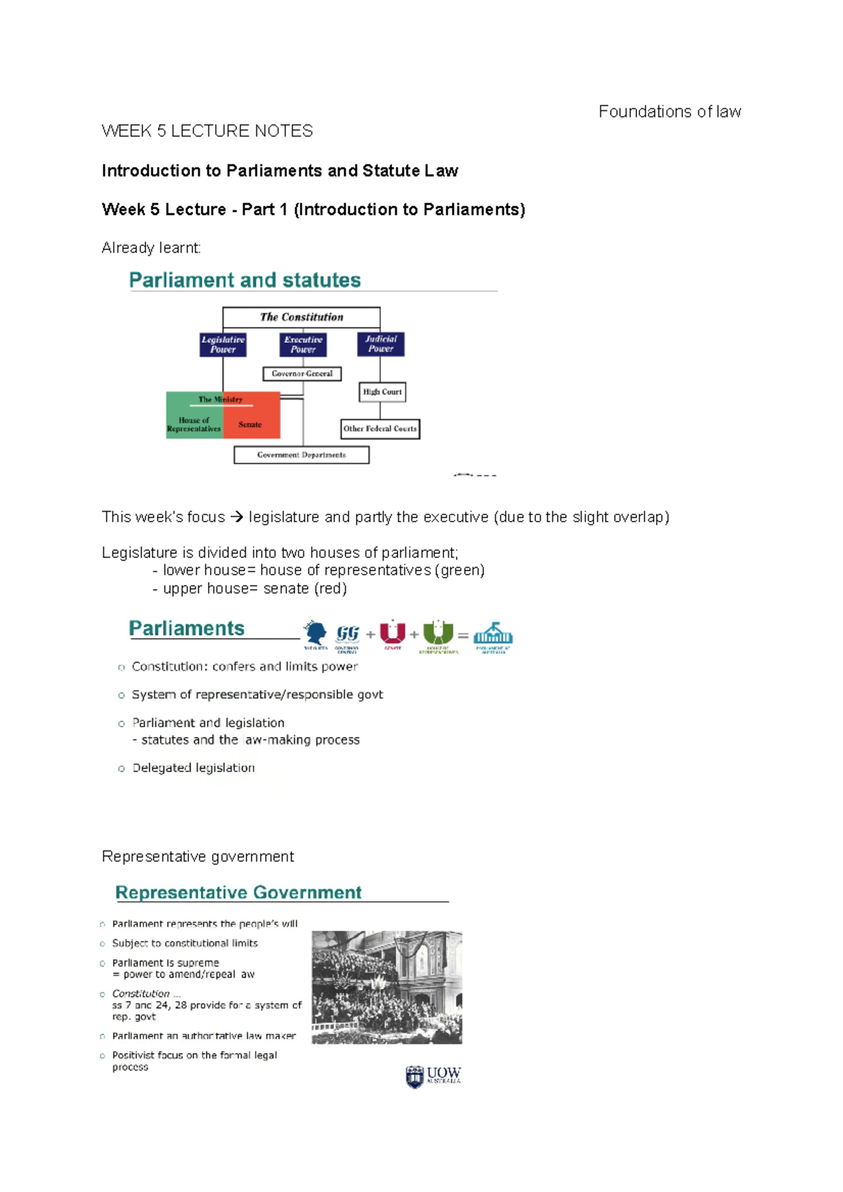 Week 5 lecture notes- Foundations of law - Foundations of law WEEK 5 ...