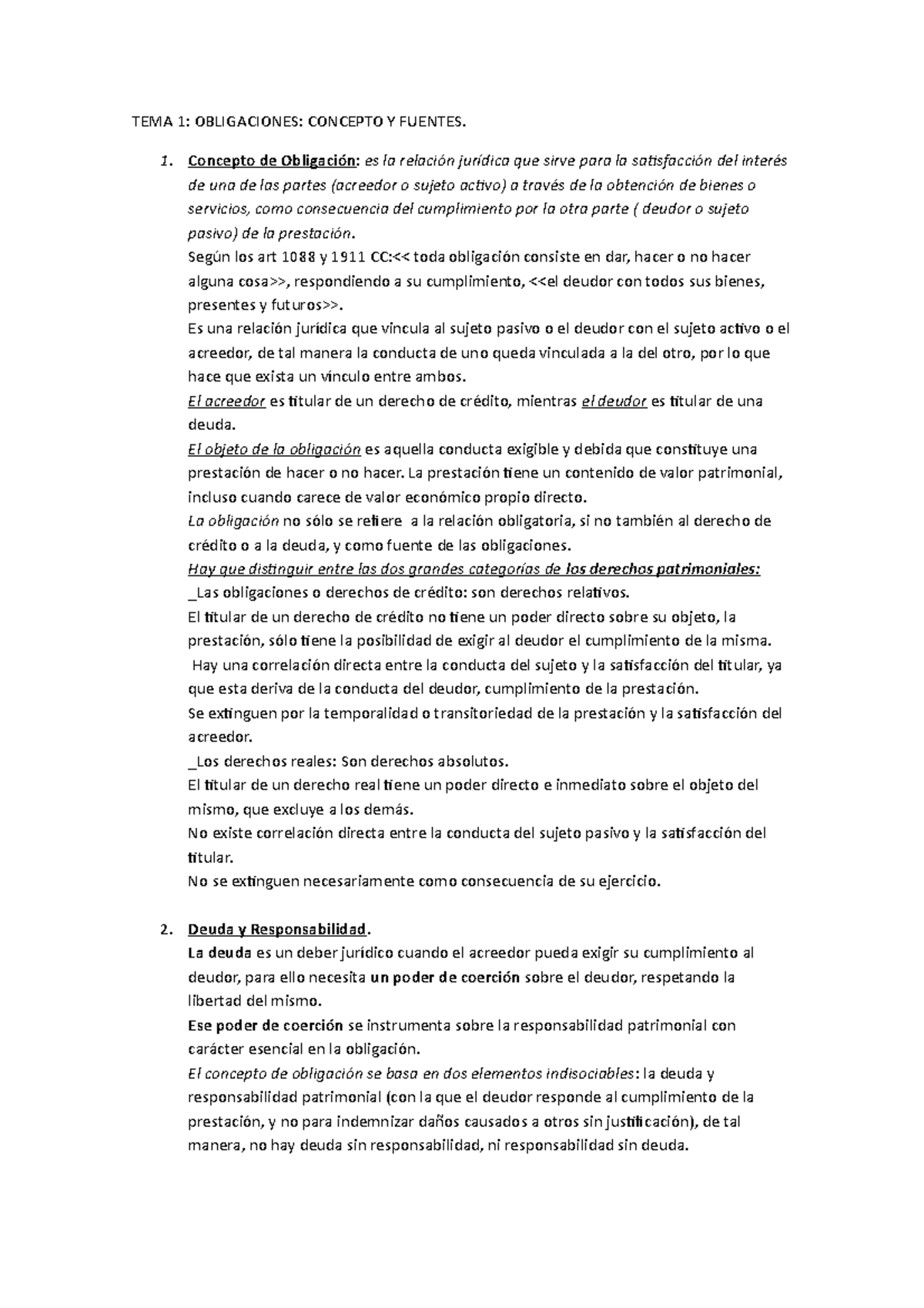 TEMA 1 - Apuntes 1 - TEMA 1: OBLIGACIONES: CONCEPTO Y FUENTES. 1 ...
