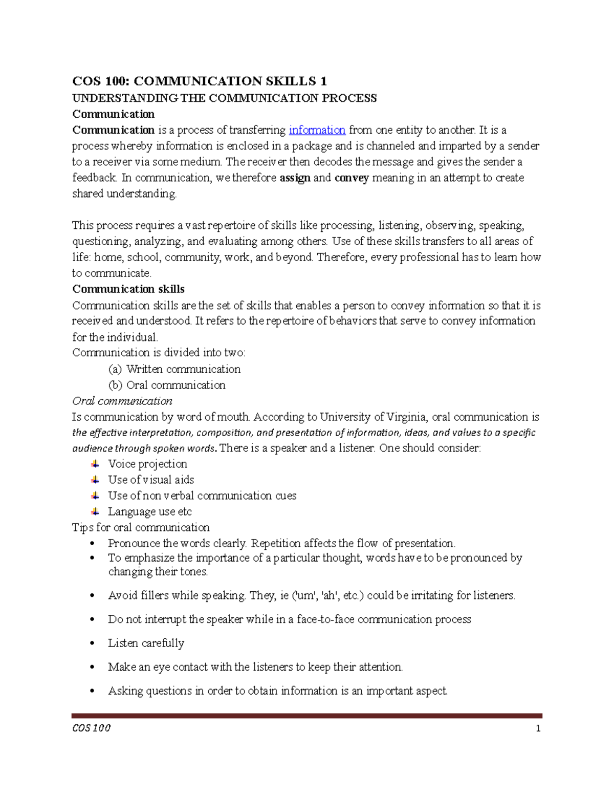 COS 100 Notes2 we are computer geeks COS 100 COMMUNICATION SKILLS