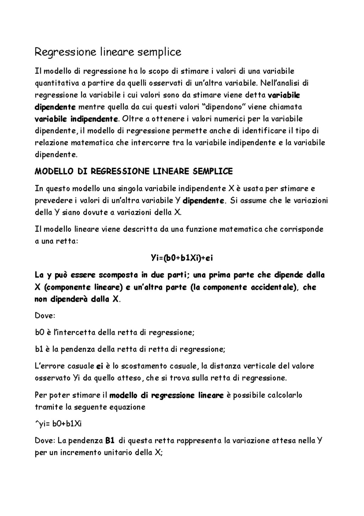 Regressione lineare semplice di Statistica 2 - Regressione lineare ...