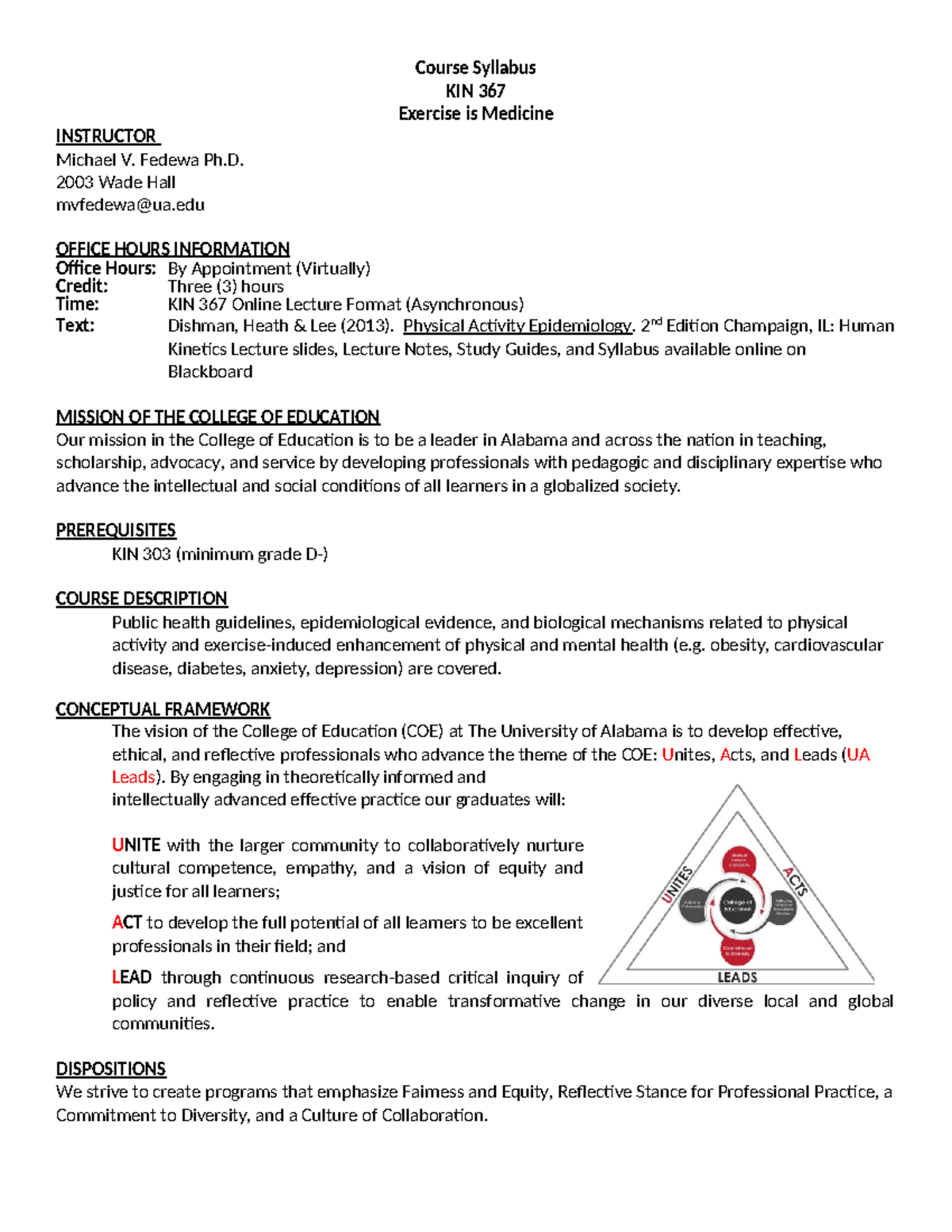 KIN 367 Syllabus WI23 17DEC23 - Course Syllabus KIN 367 Exercise is ...