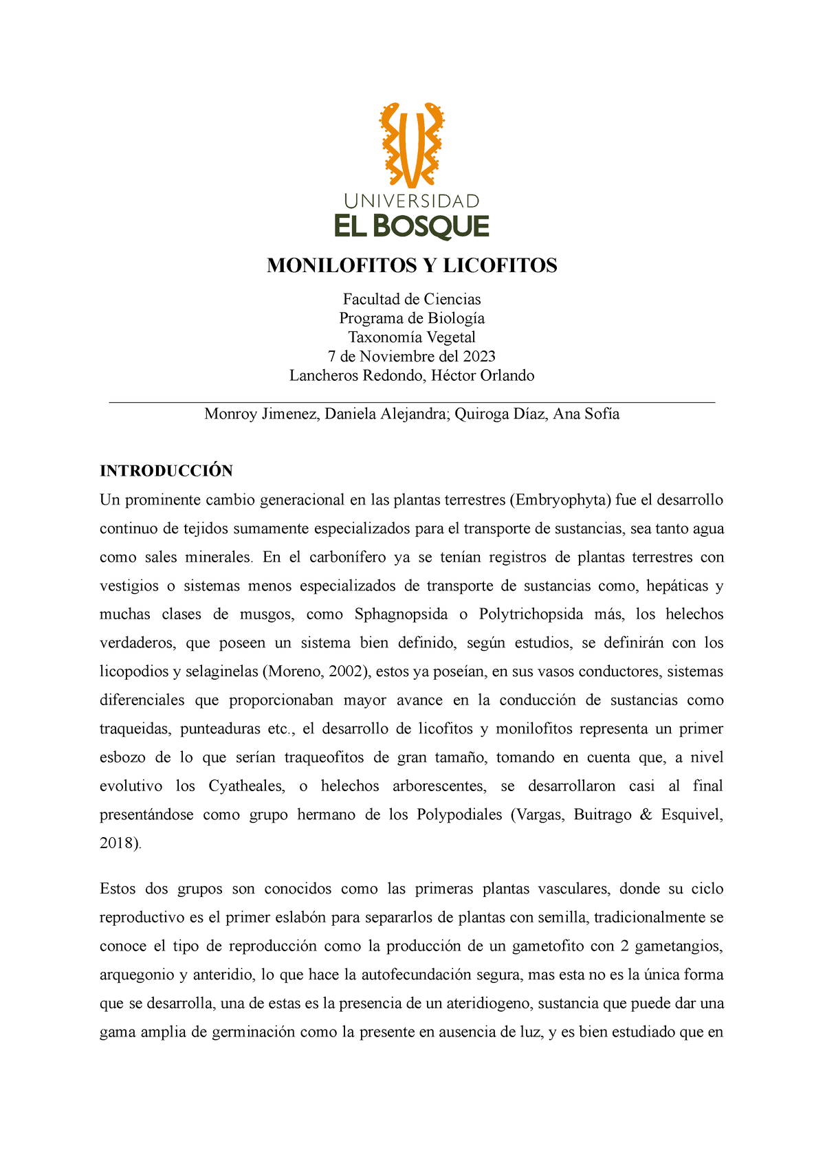 Informe licofitos y monilofitos - MONILOFITOS Y LICOFITOS Facultad de ...
