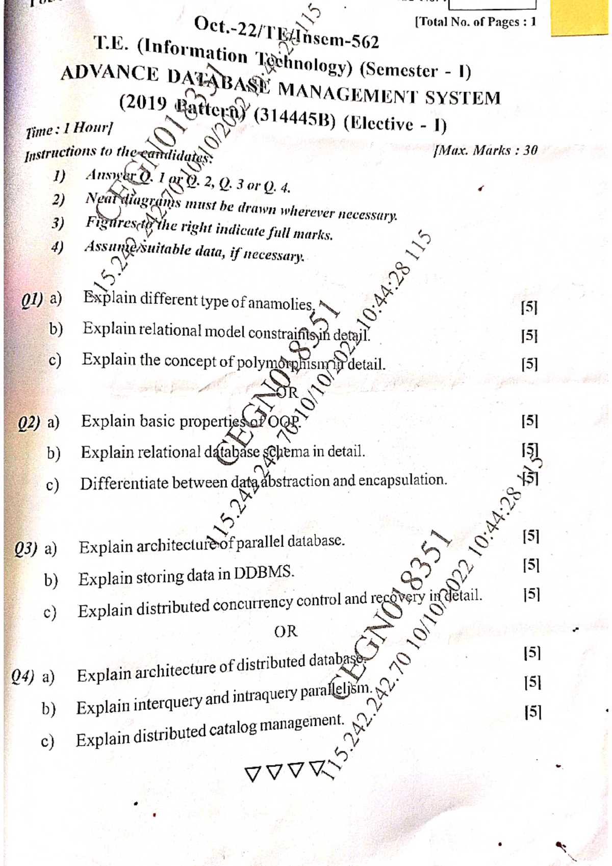 Adbms Insem question paper - BE IT(2015) - Studocu