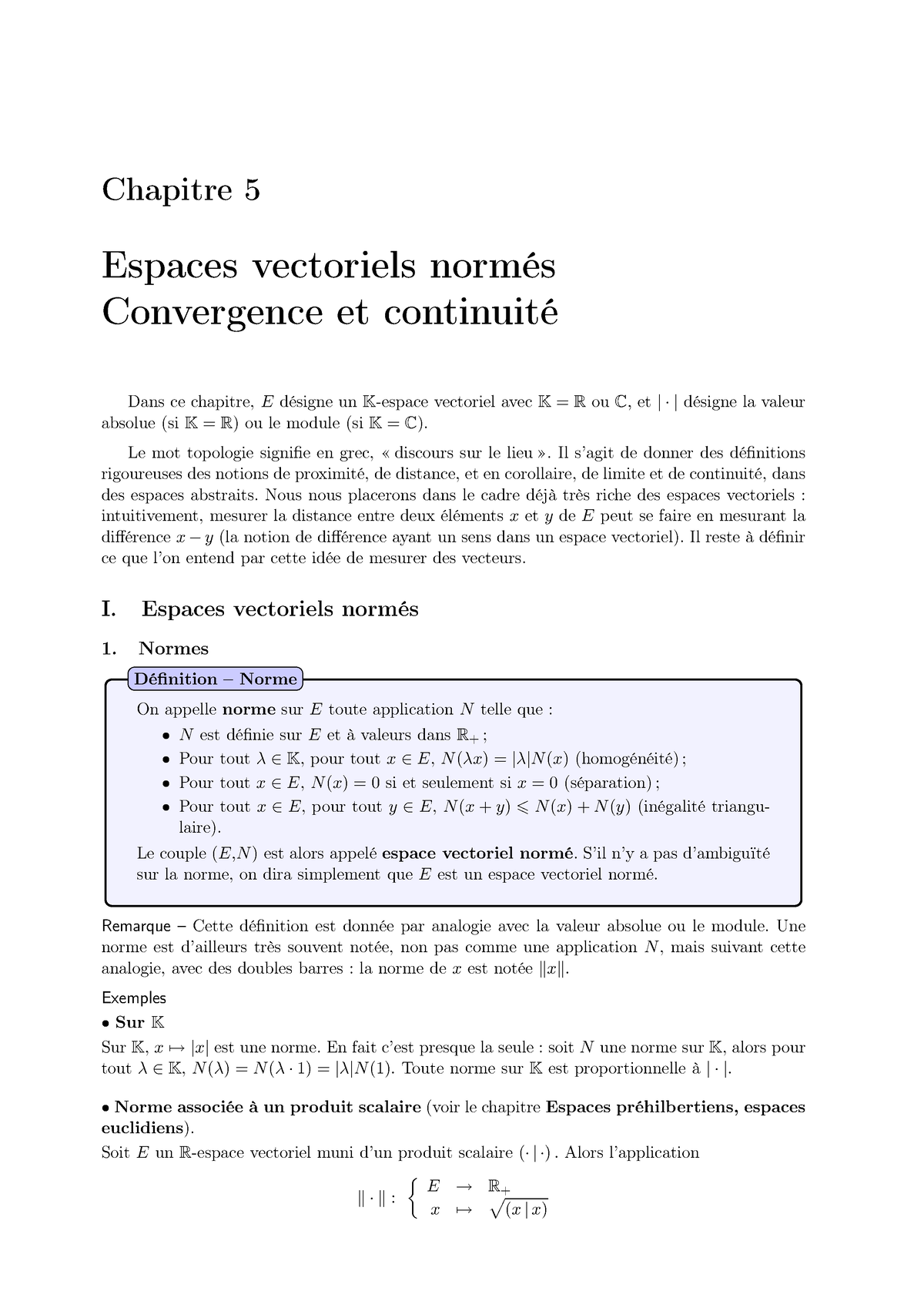 Espaces Vectoriels Normes De Dimension Finie Convergence Et Continuite