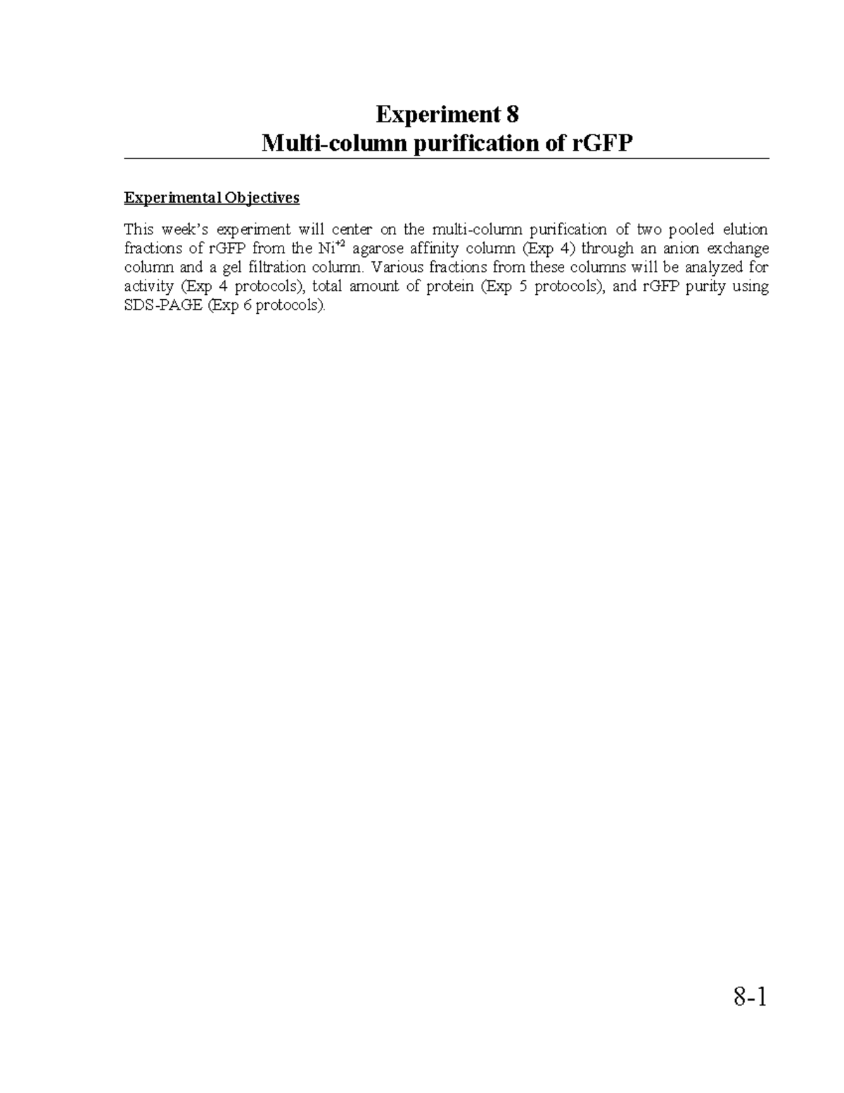 Lab protocol for experiment 8 - Experiment 8 Multi-column purification ...
