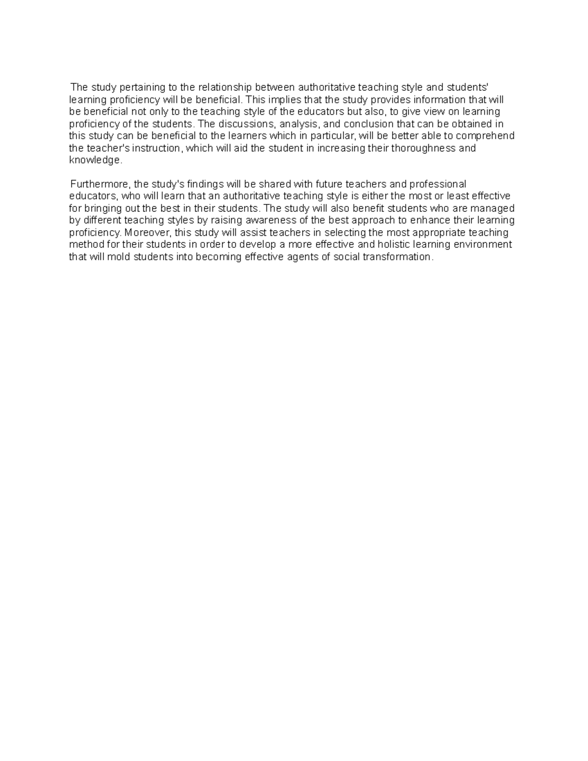 Significance OF THE Study - The study pertaining to the relationship ...