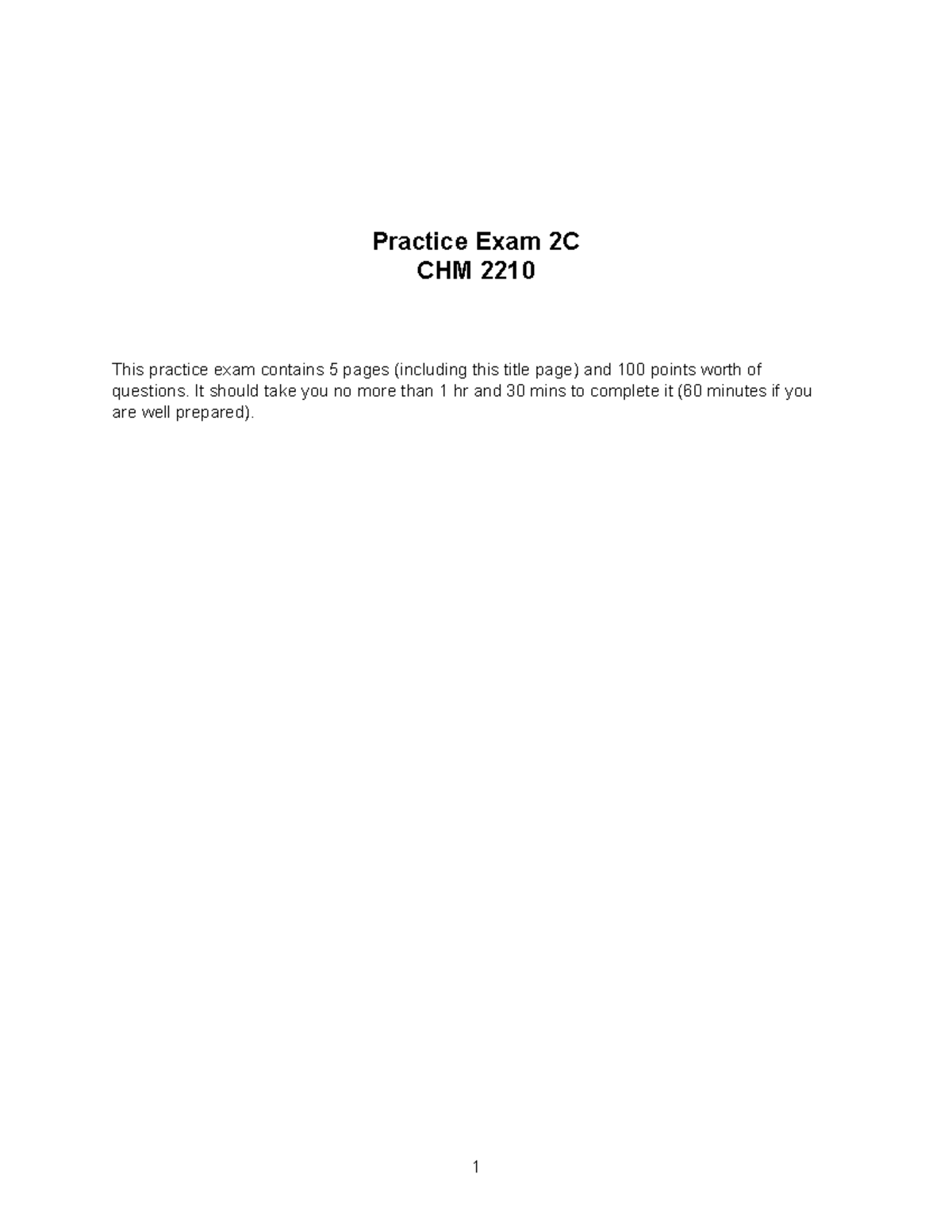 Practice Exam 2C_KEY - Practice Exam 2C CHM 2210 This practice exam ...