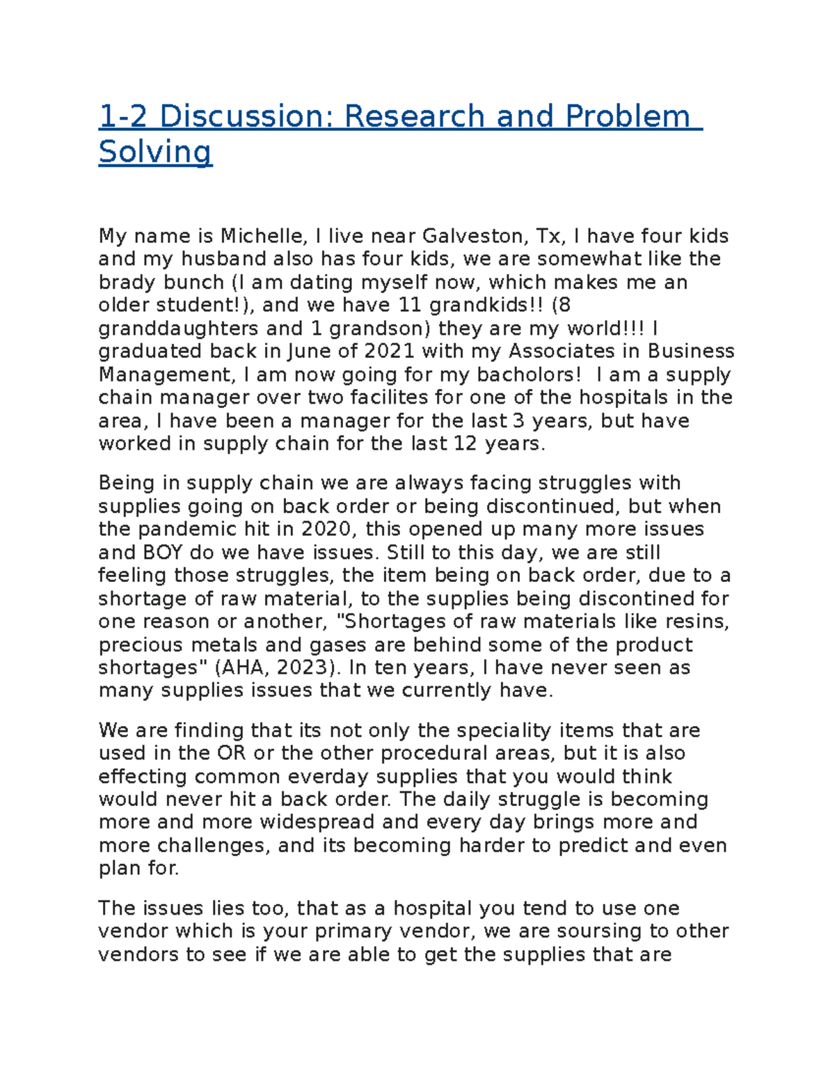 DB 1 Research and Problem Solving - 1-2 Discussion: Research and ...