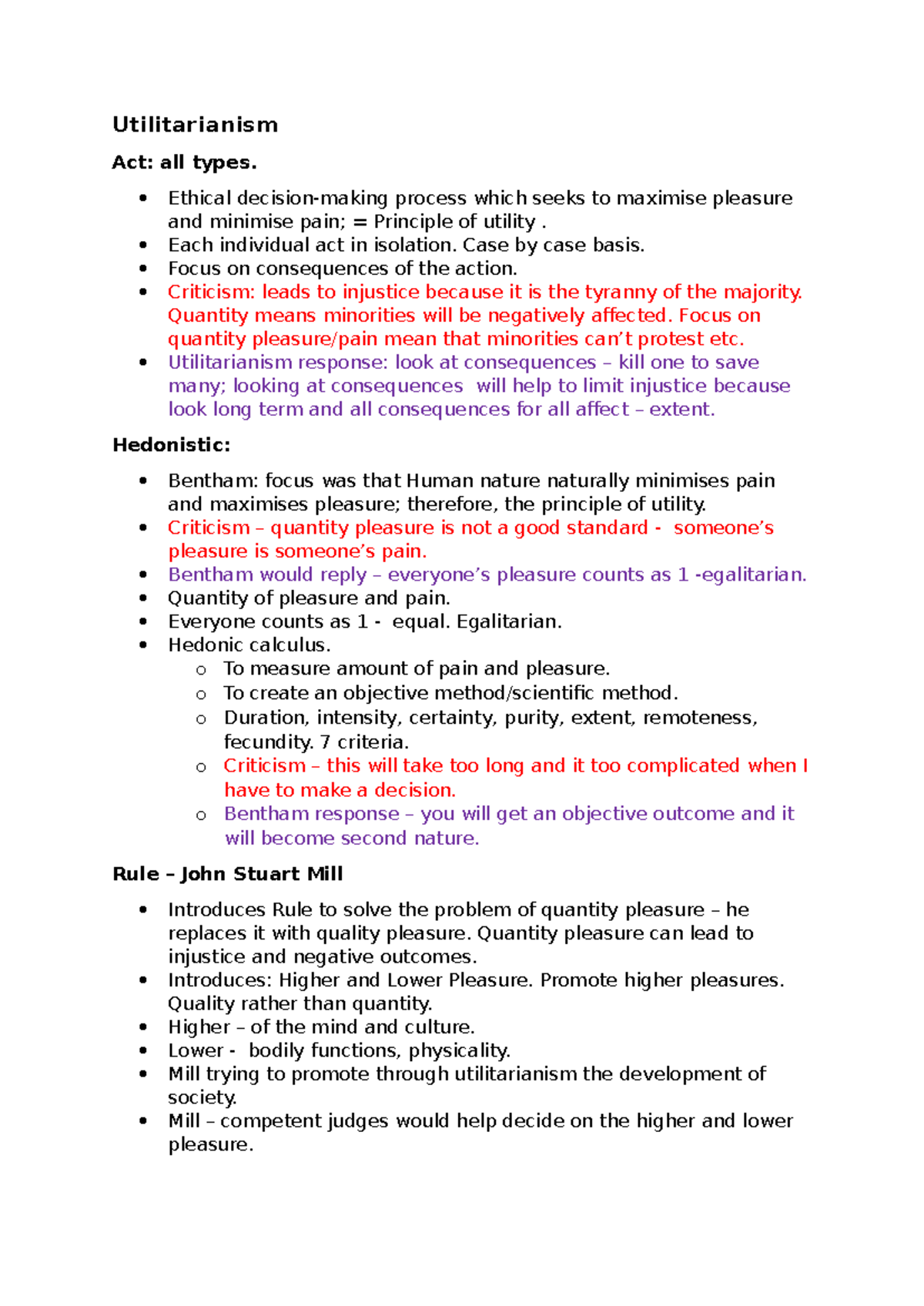 Overview utilitarianism edexcel - Utilitarianism Act: all types ...