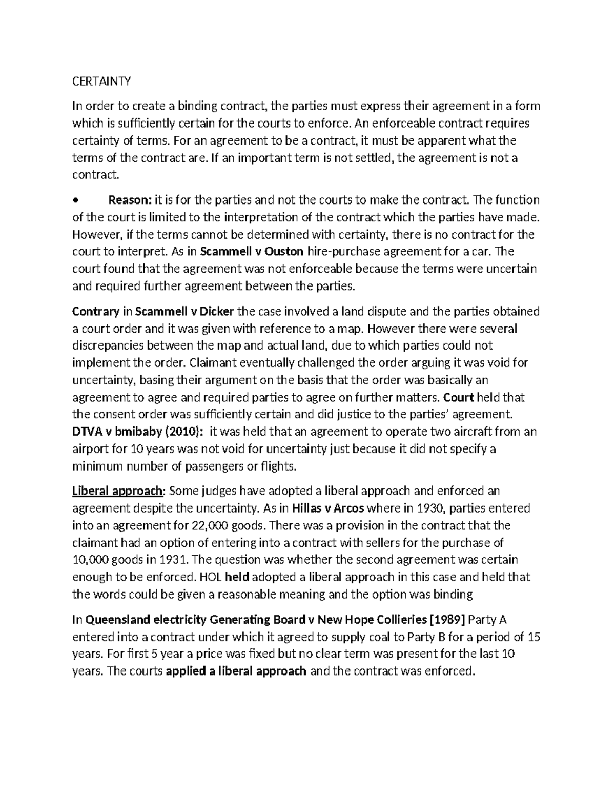 Certainty self - jjj - CERTAINTY In order to create a binding contract ...