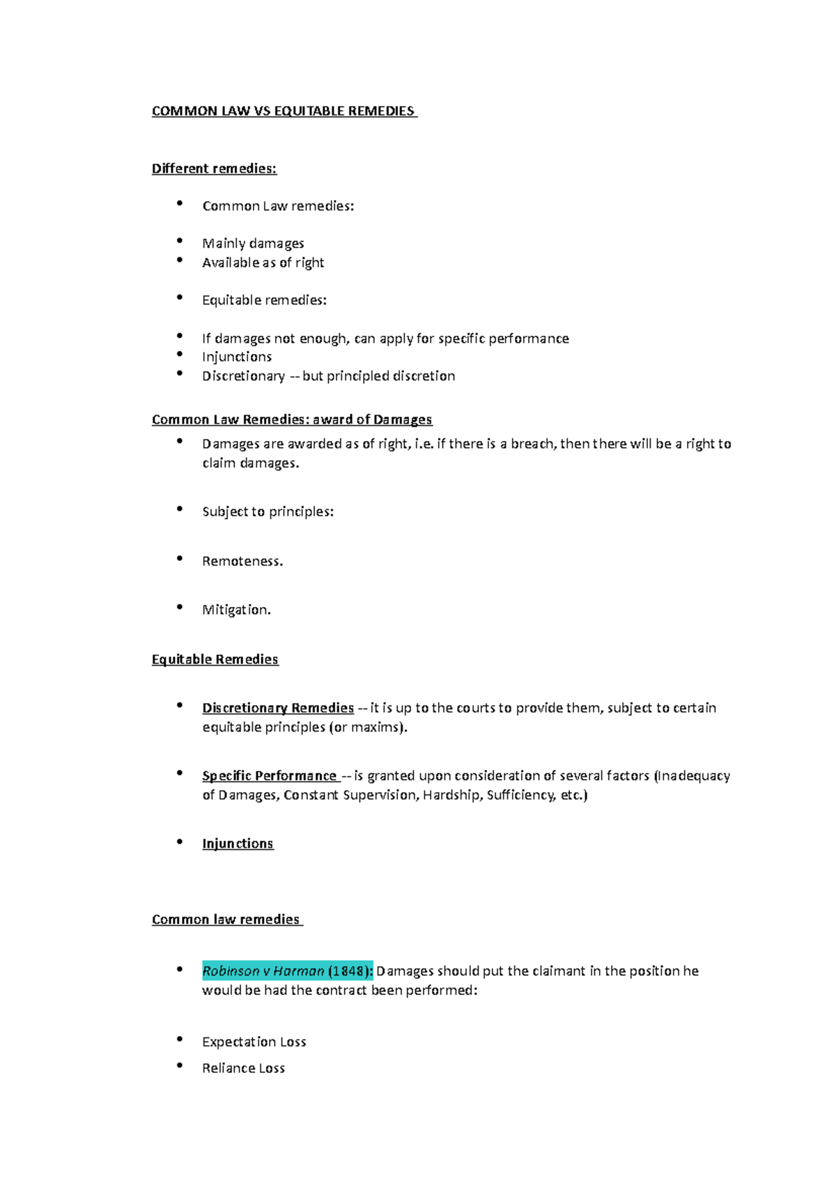 Common Law Vs Equitable Remedies Common Law Vs Equitable Remedies