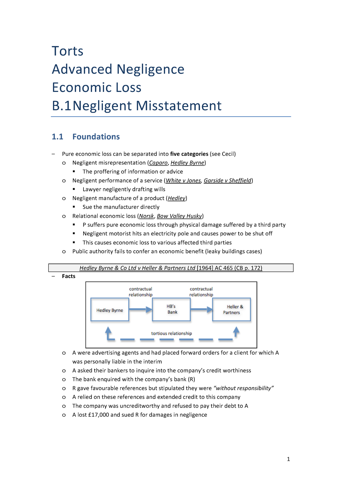 B.1 Negligent Misstatement - Torts Advanced Negligence Economic Loss B ...