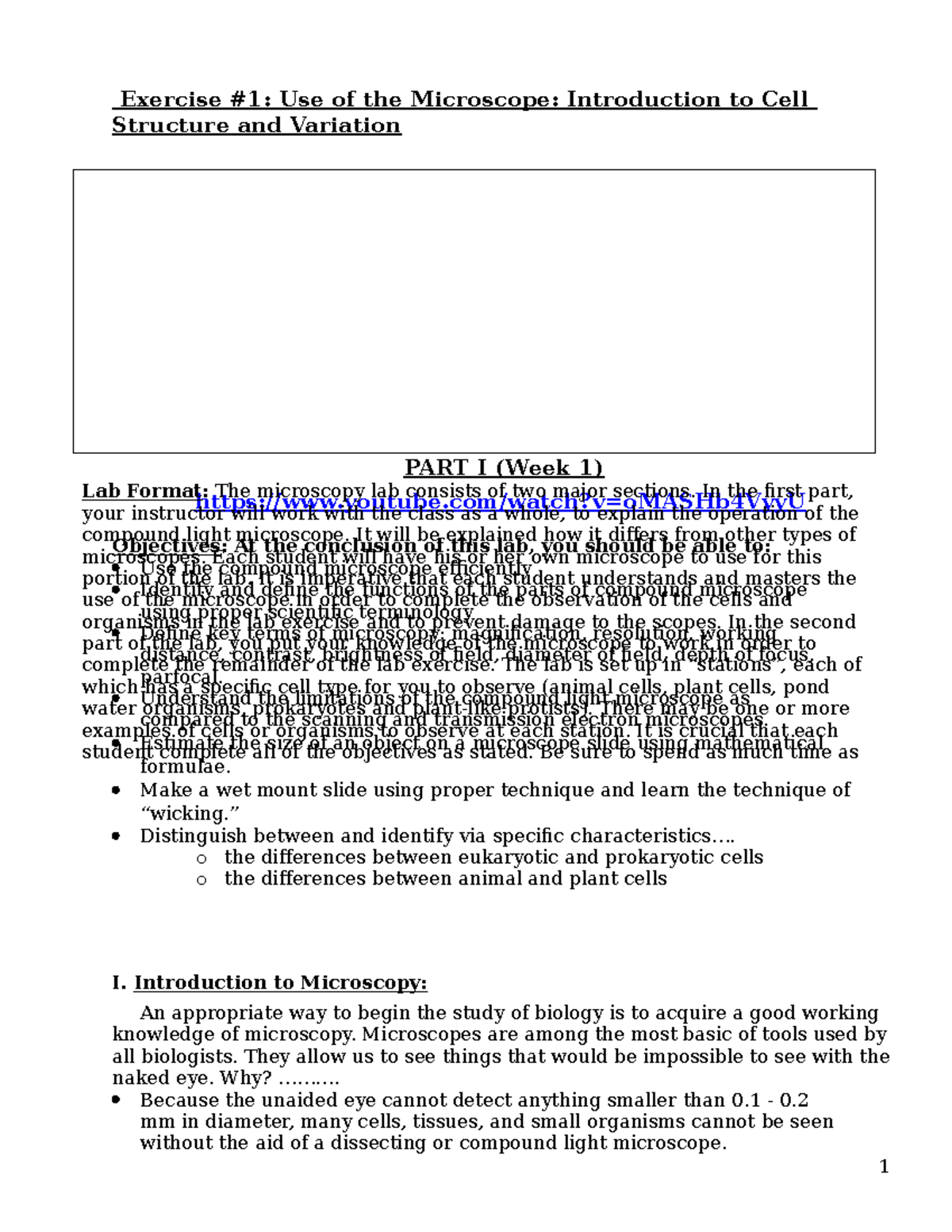 Microscope Lab Exercise 1 Exercise 1 Use Of The Microscope Introduction To Cell Structure