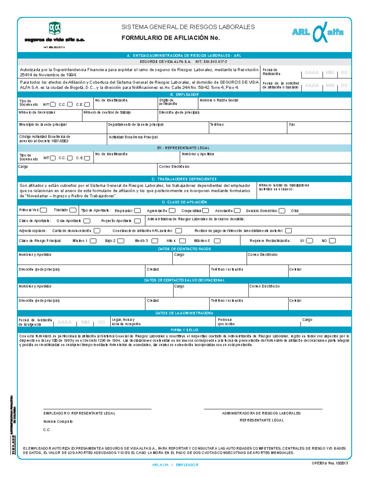 2 Formulario De Afiliacion - B1 - REPRESENTANTE LEGAL SISTEMA GENERAL ...