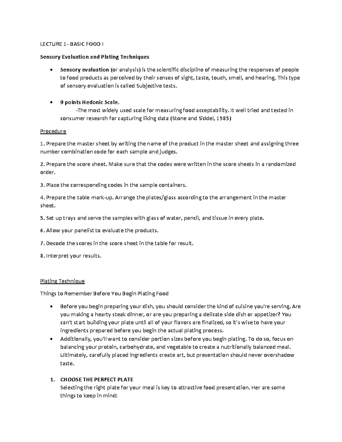 Lecture 1- Basic FOOD ( Sensory Evaluation) - LECTURE 1- BASIC FOOD I ...