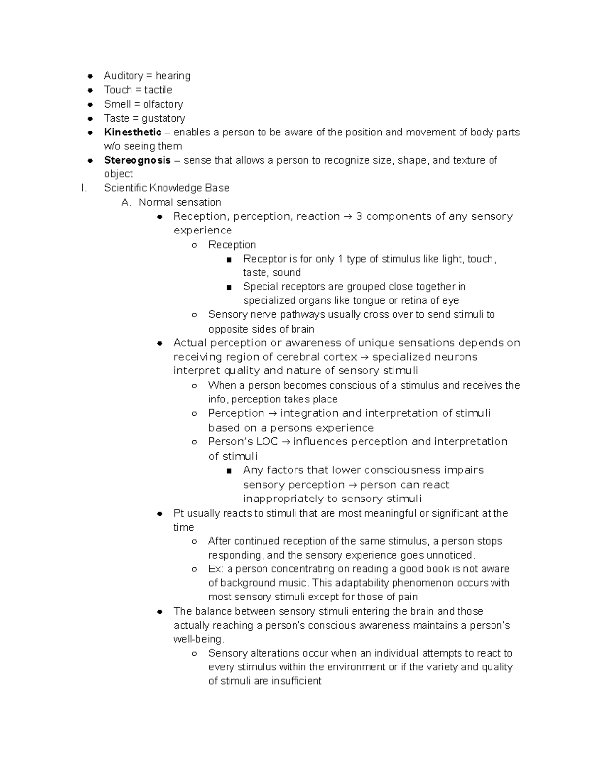 Exam 3 Fundamentals CH 49 Sensory Alteration - Auditory = Hearing Touch ...