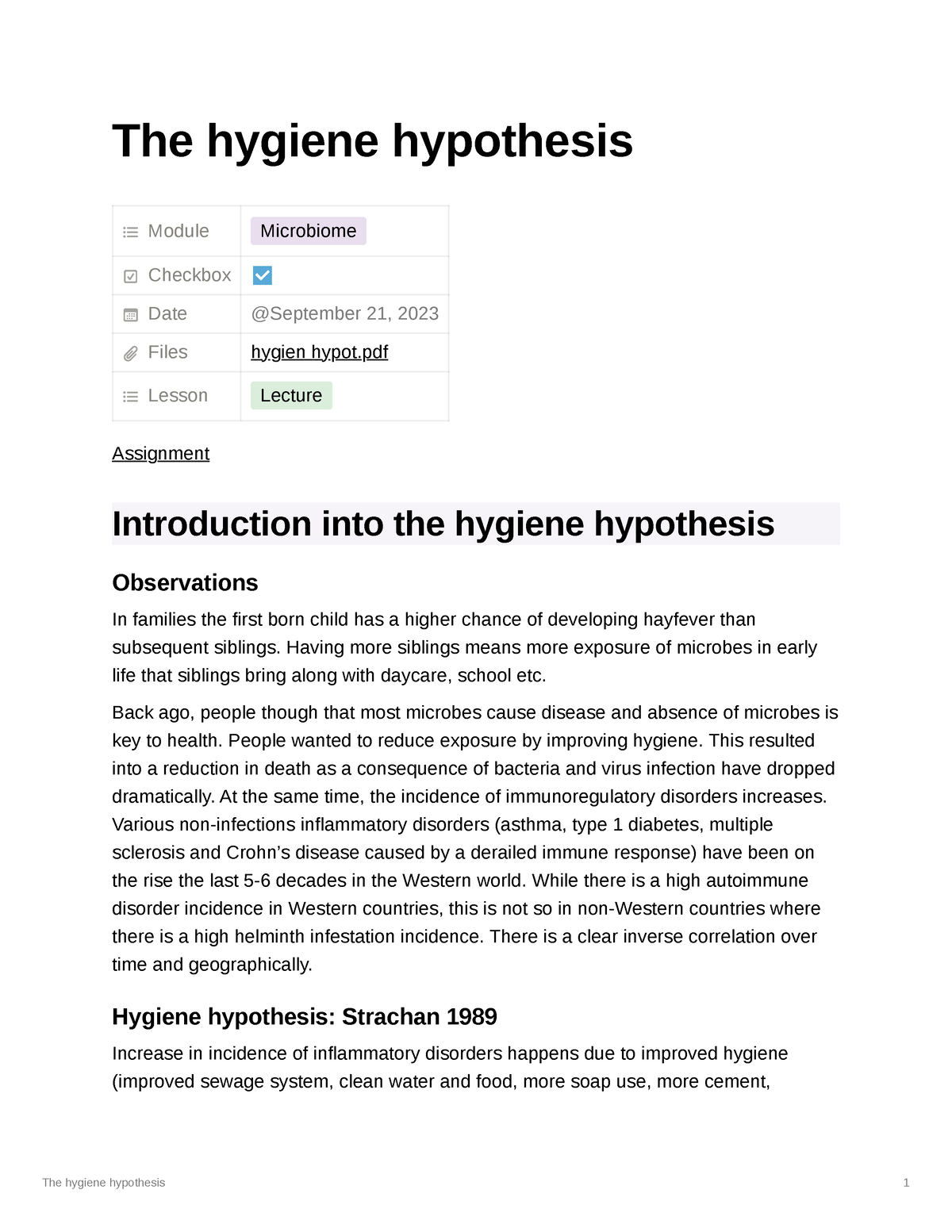 two claims make up the hygiene hypothesis