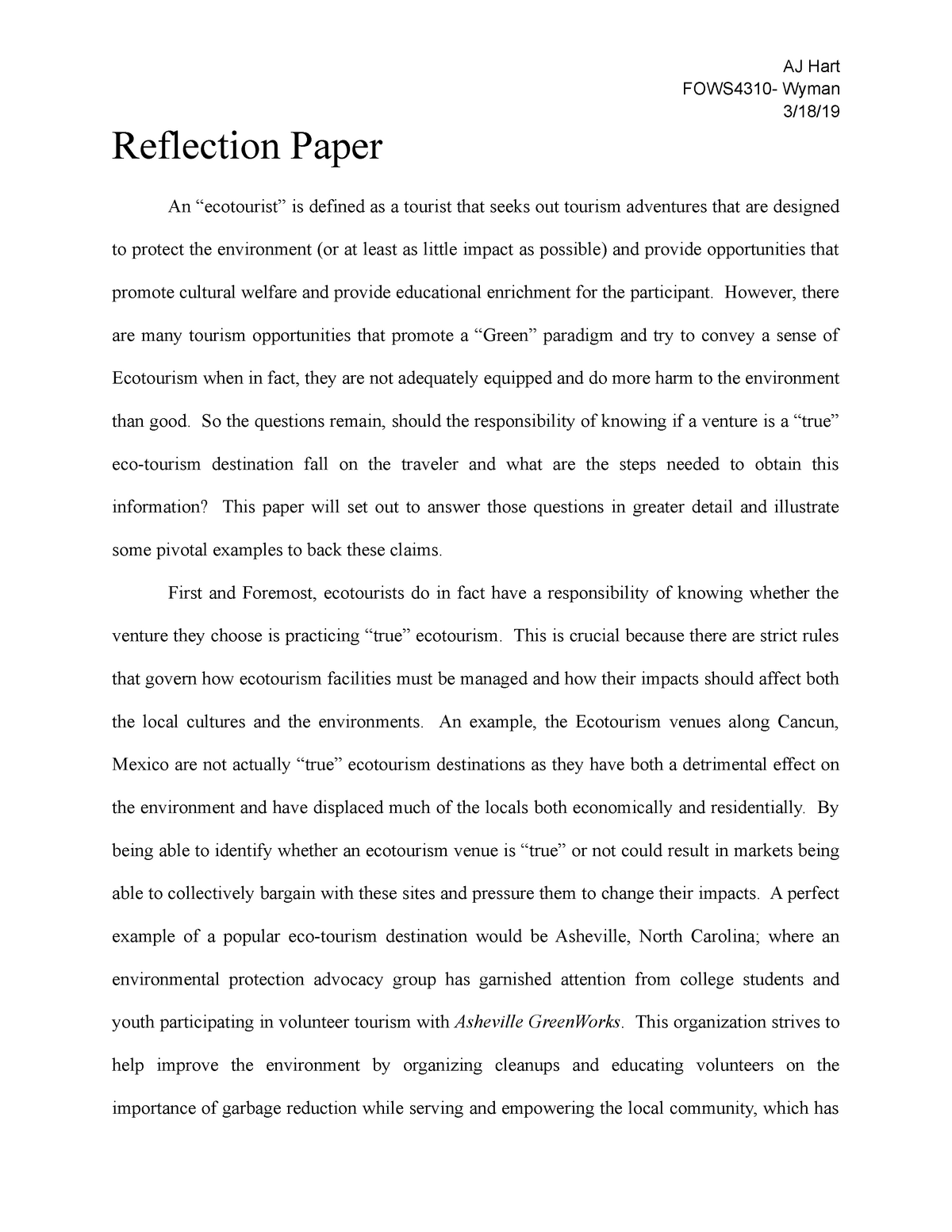 Reflection Paper Ii Summary Ecotourism Studocu